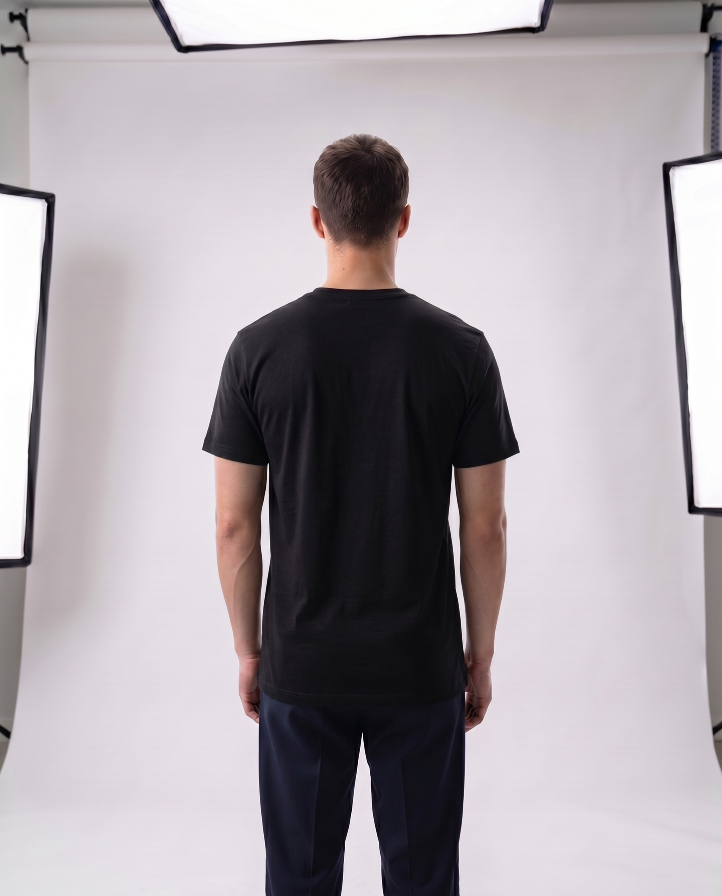 Jet Black Regular Fit Essential Tee Back Model View