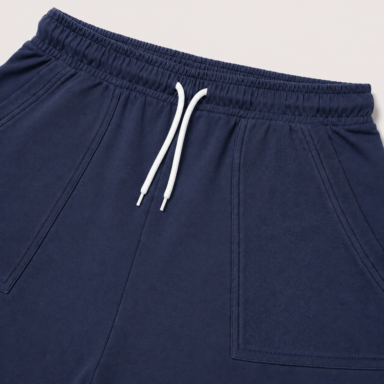 Washed Navy Utility Shorts Front Closeup View
