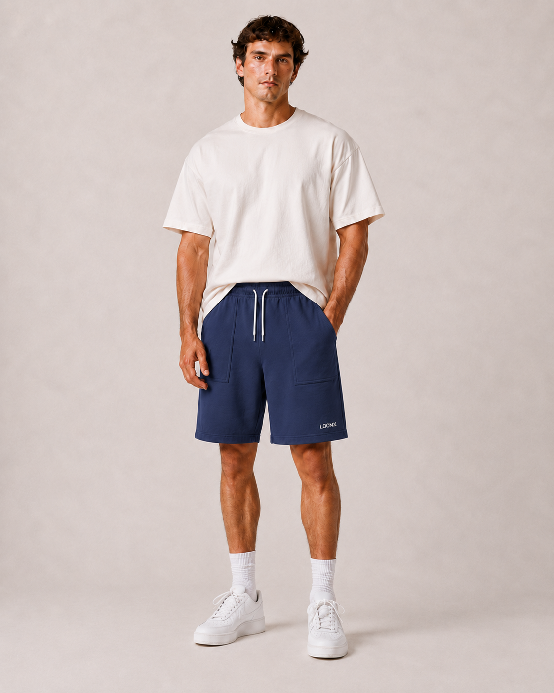 Washed Navy Utility Shorts Model Front View