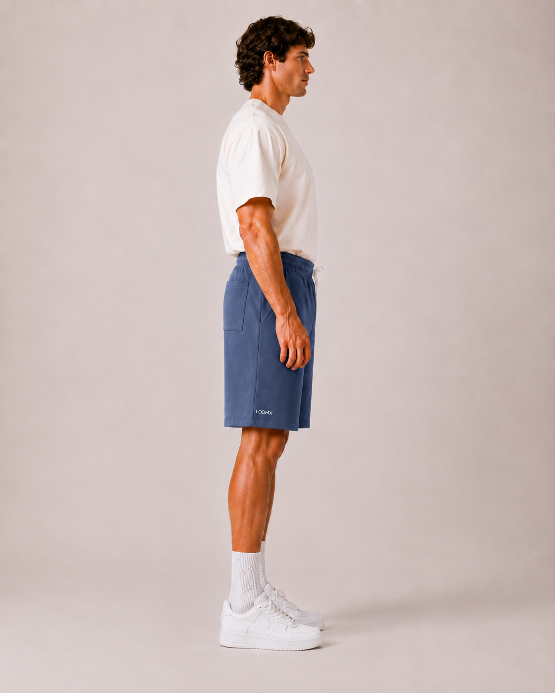 Washed Navy Utility Shorts Model Side View