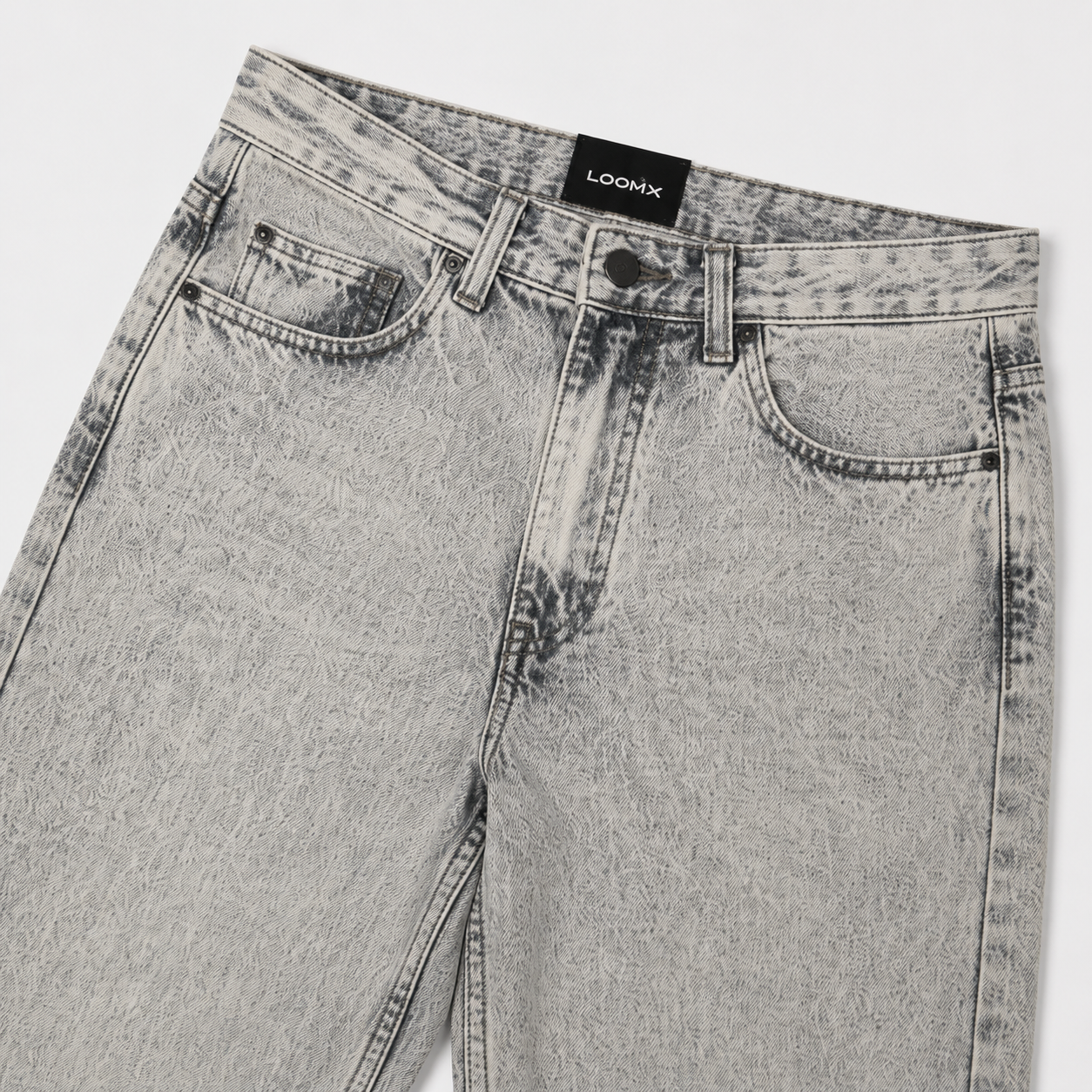 Ash Stone Baggy Denim Front View Close Up