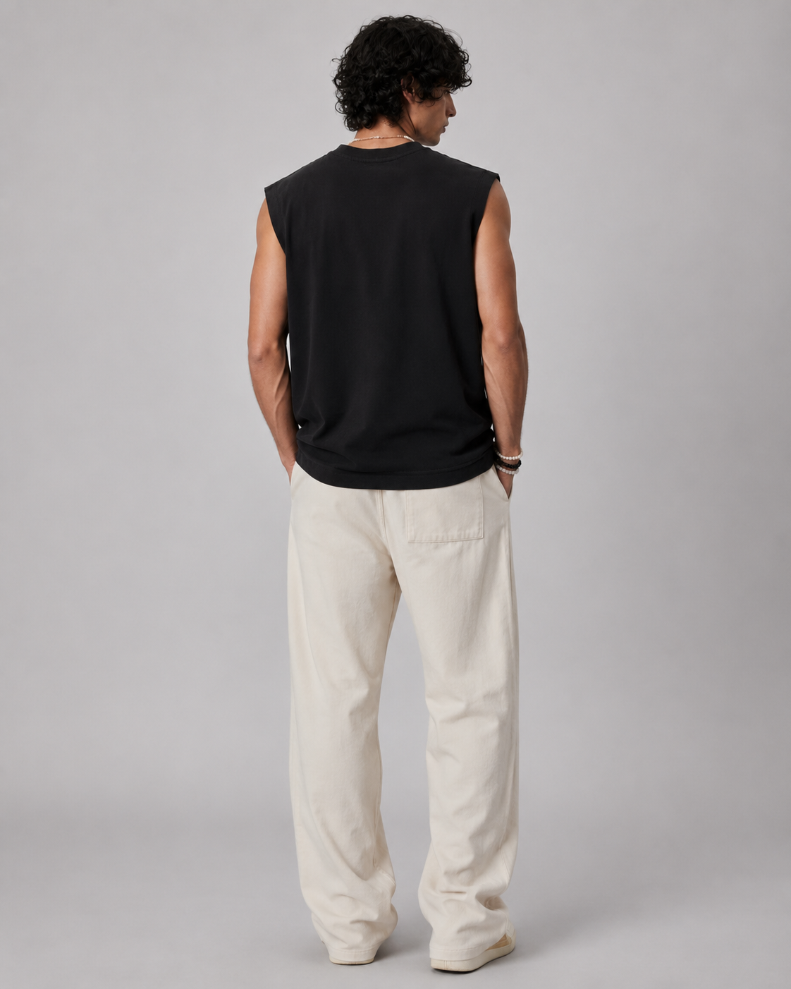 Black Muscle Tee Model Back View