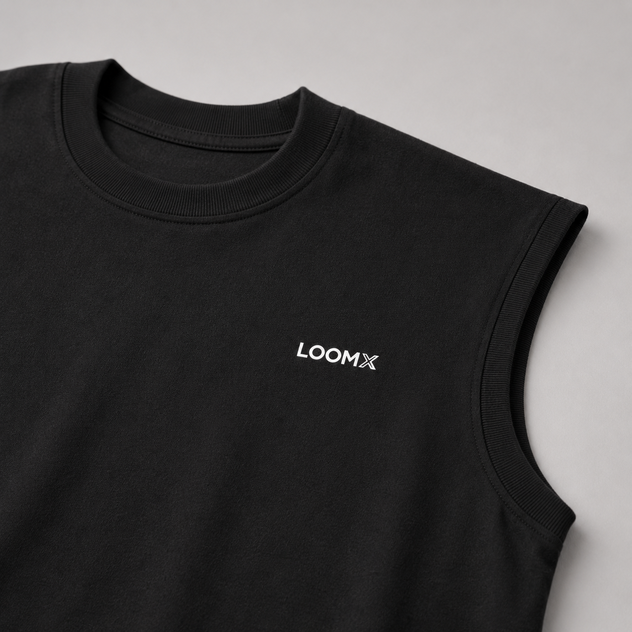 Black Muscle tee Front Closeup