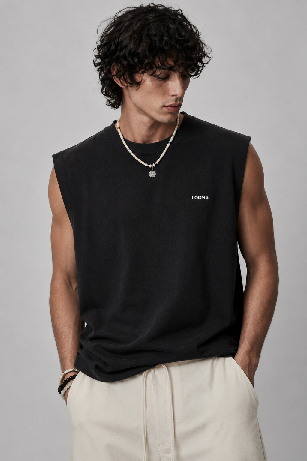 Black Muscle Tee Model Front View
