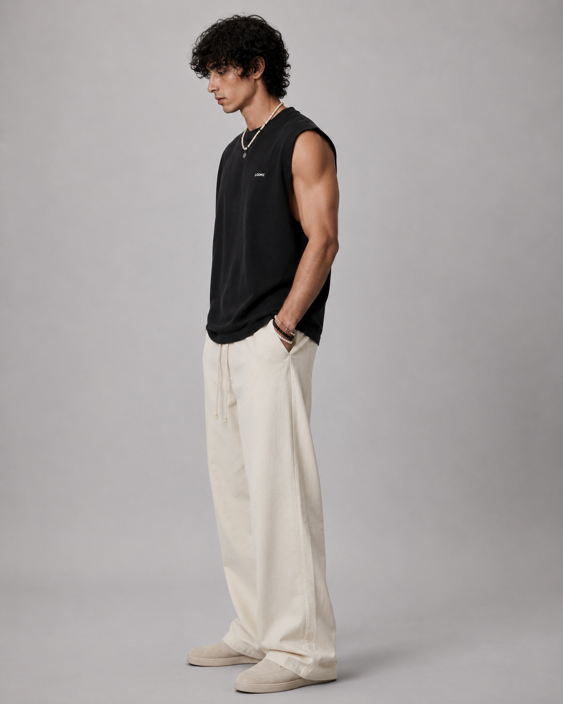 Black Muscle Tee Model Side View