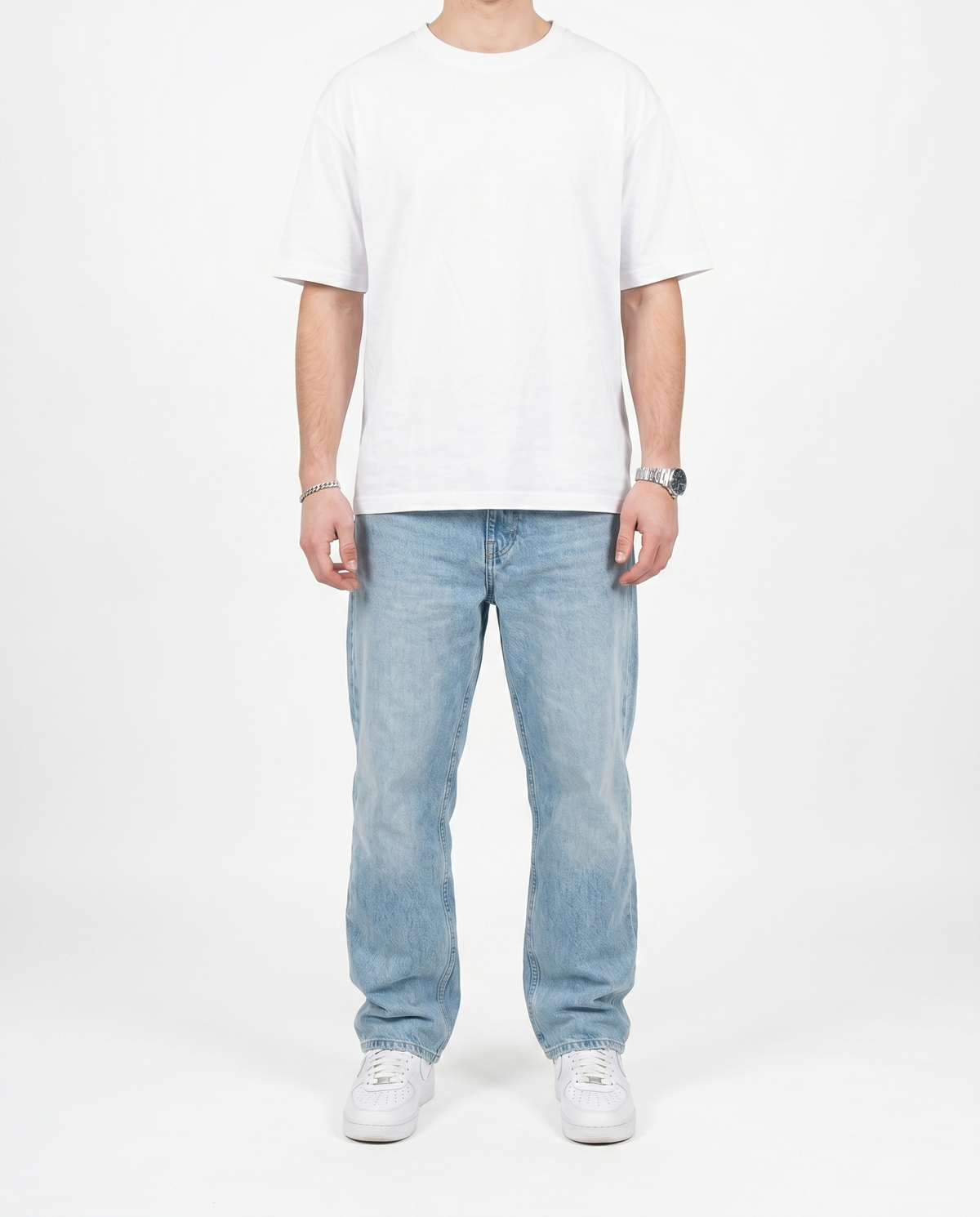 Frozen Sky Loose Fit Denim Front Model View