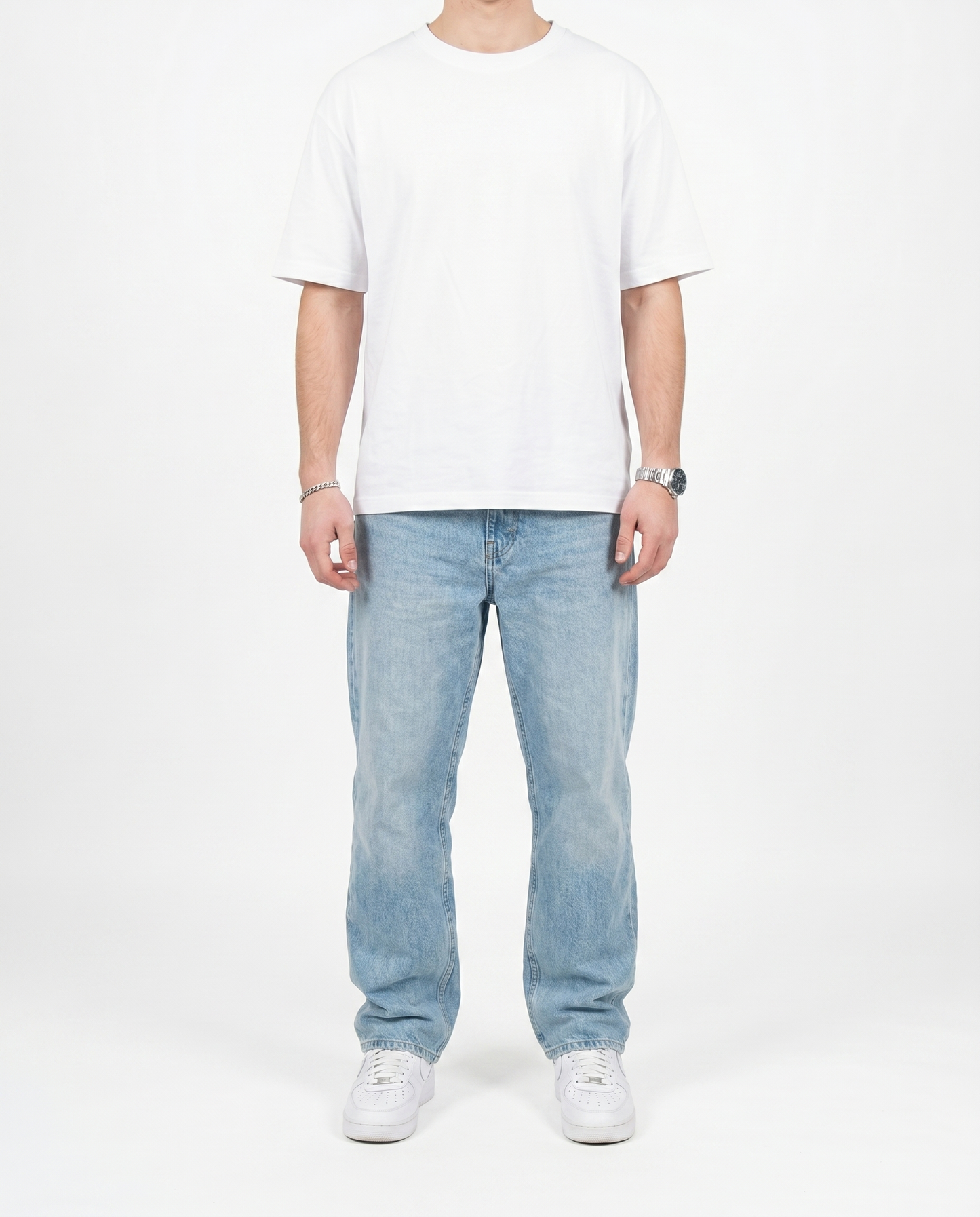Frozen Sky Loose Fit Denim Front Model View