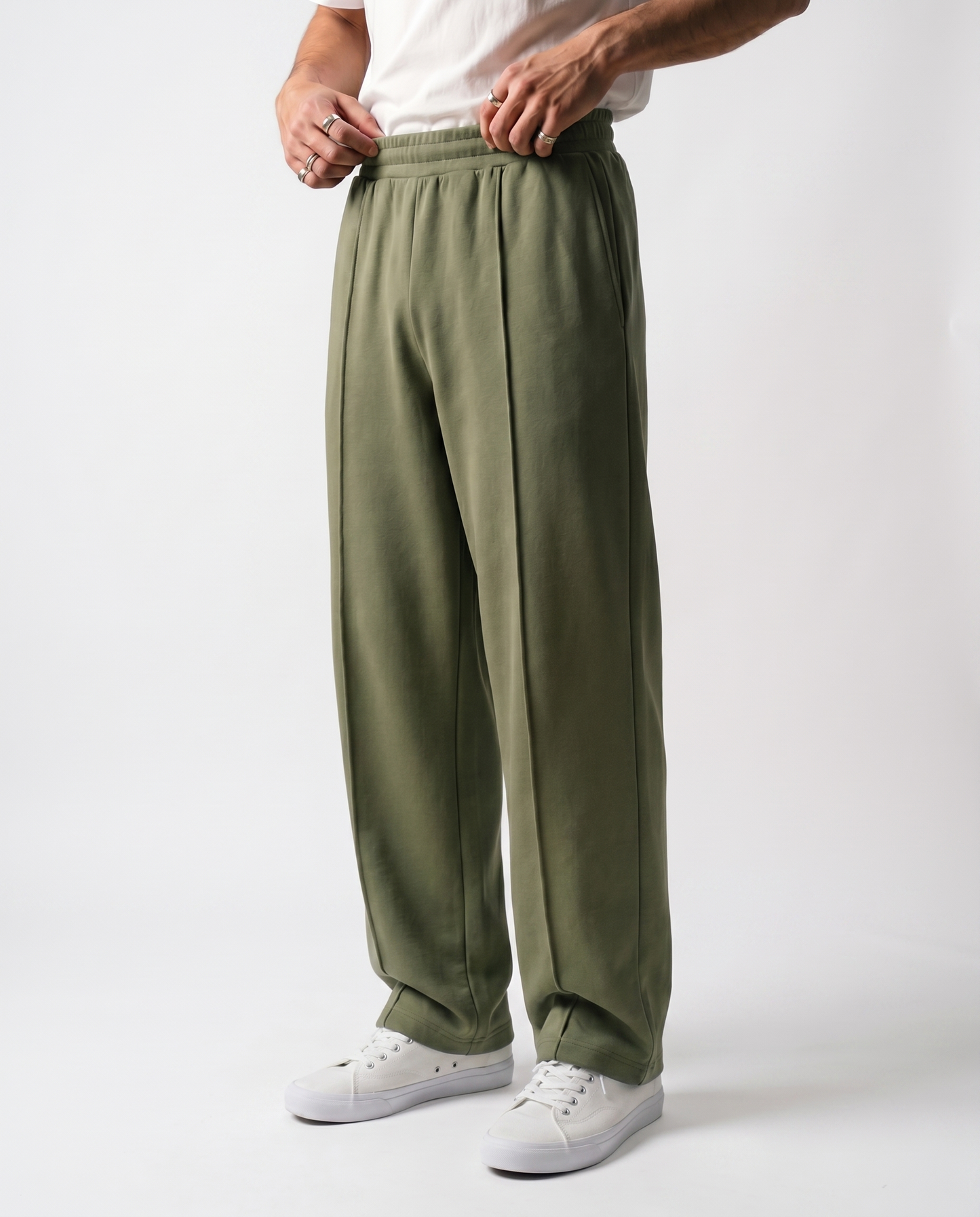 Green Pleated Baggy Trouser Front Model View