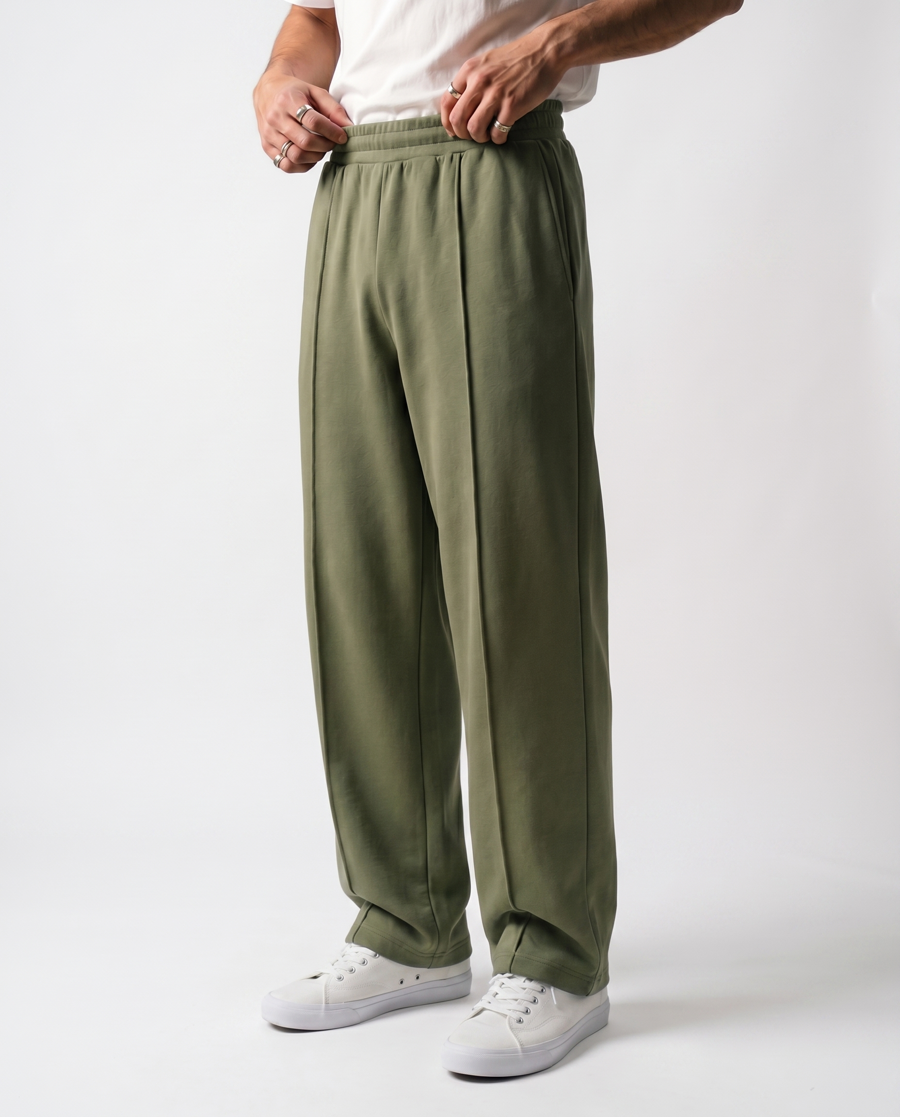 Green Pleated Baggy Trouser Front Model View