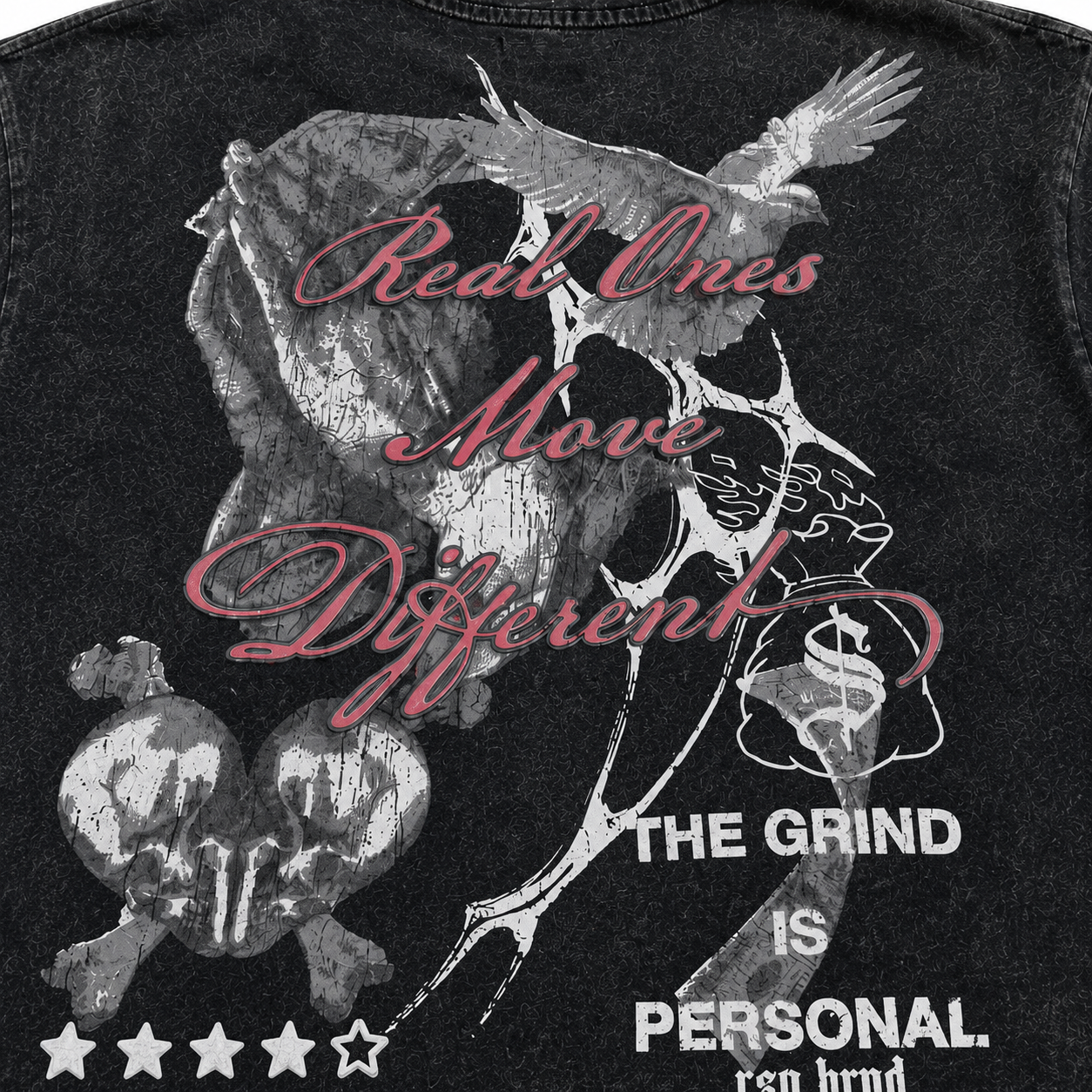 Hustle Acid Wash Oversized Graphic Tee Back Graphic Design Close Up