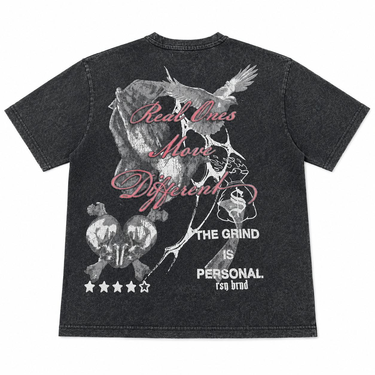 Hustle Acid Wash Oversized Graphic Tee Back Graphic Design