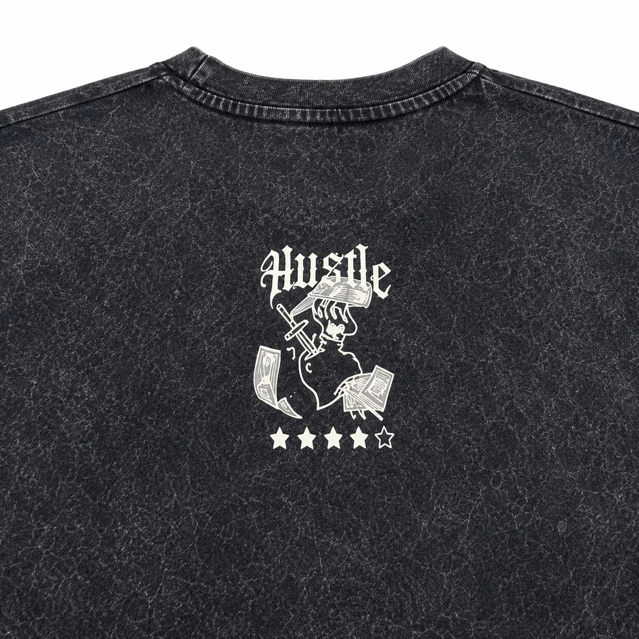 Hustle Acid Wash Oversized Graphic Tee Front Close Up View