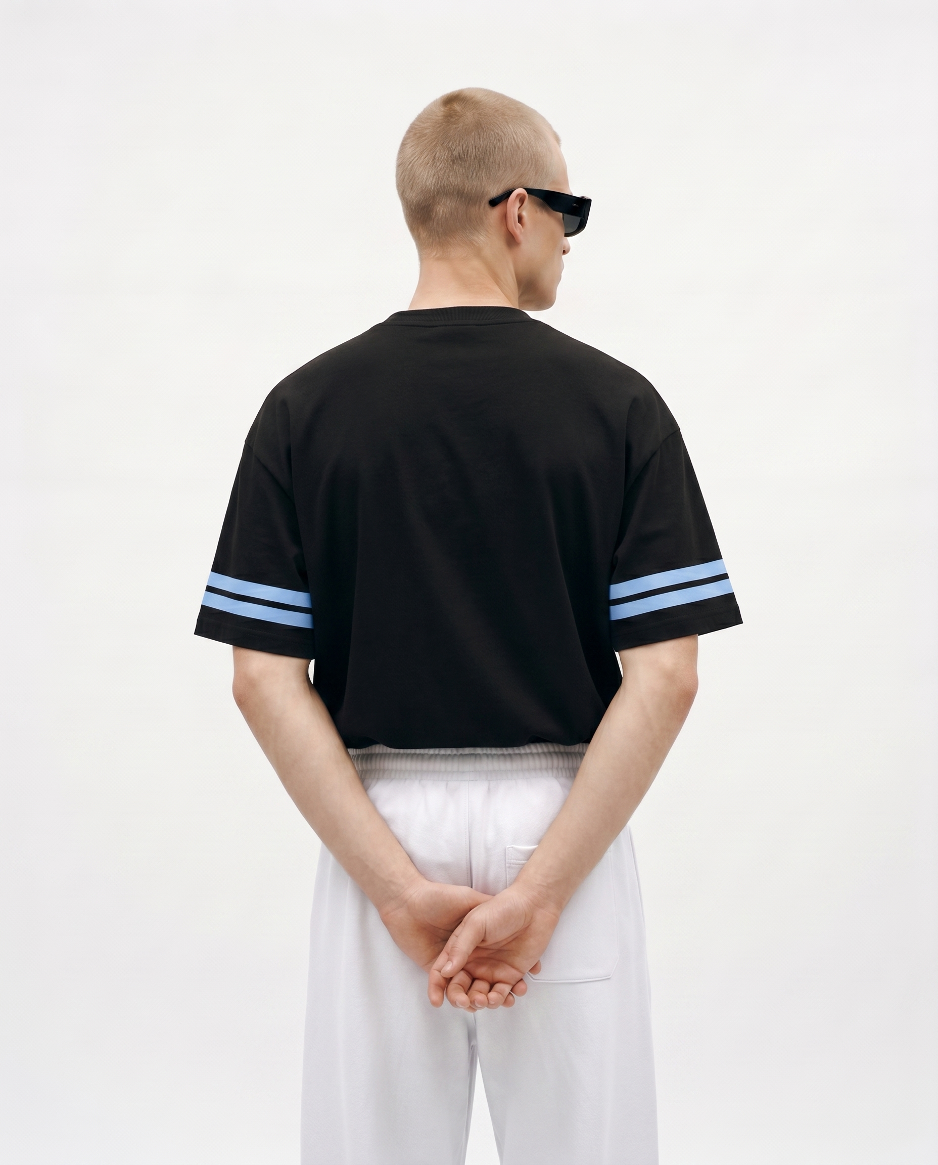 Icy Rebel 19 Oversized Tee Back Model View With Sleeve Stripes