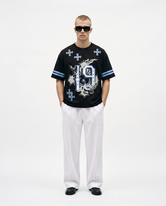 Icy Rebel 19 Oversized Graphic Tee Front Model Design