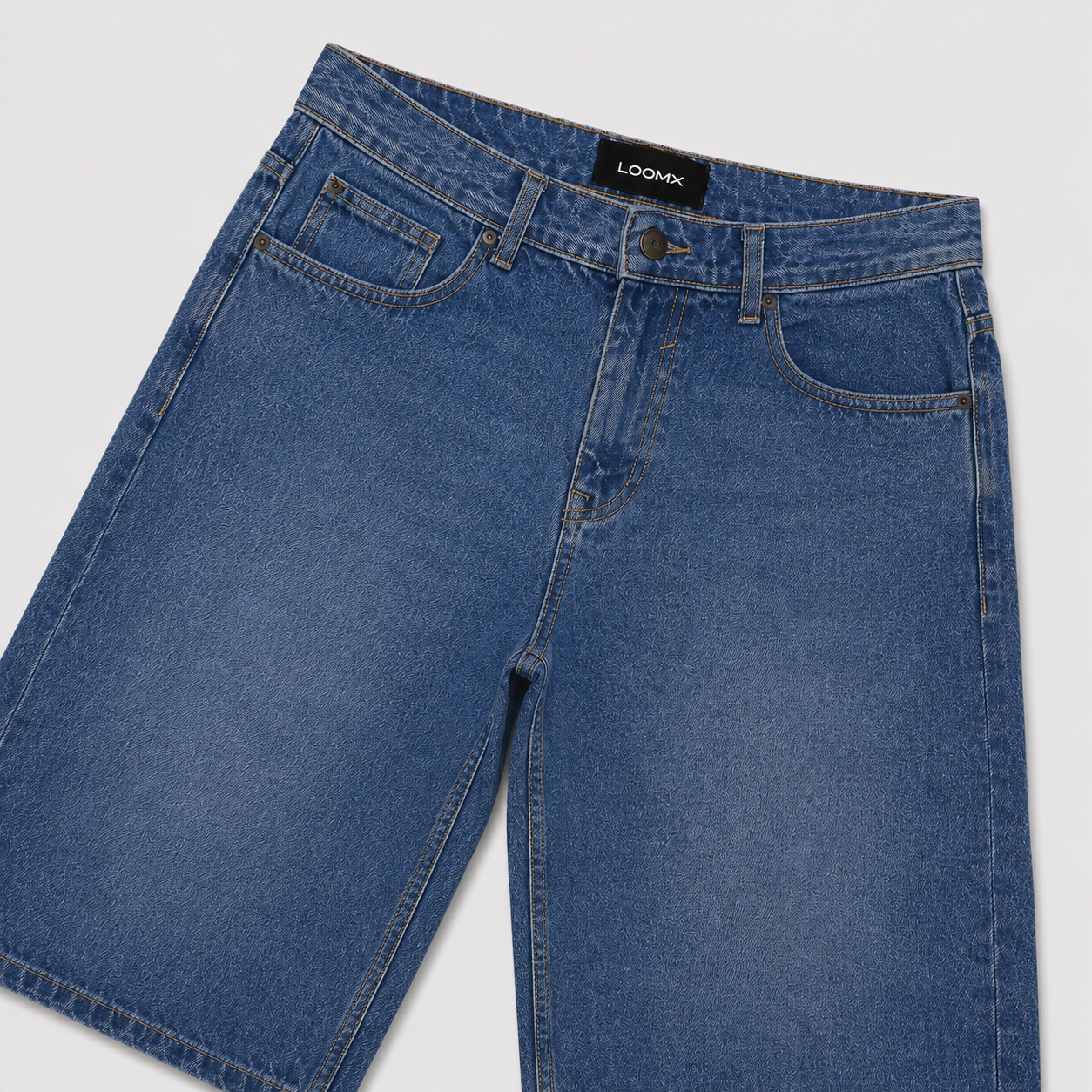 Indigo Core Denim Jorts Front View Close Up