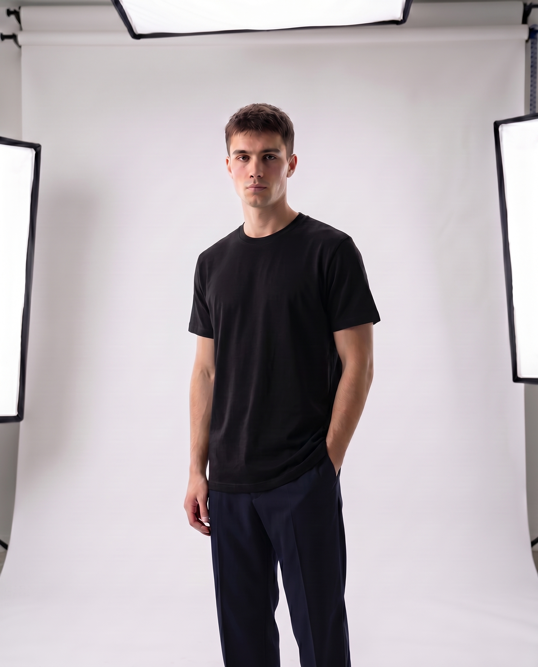 Jet Black Regular Fit Essential Tee Front Model View