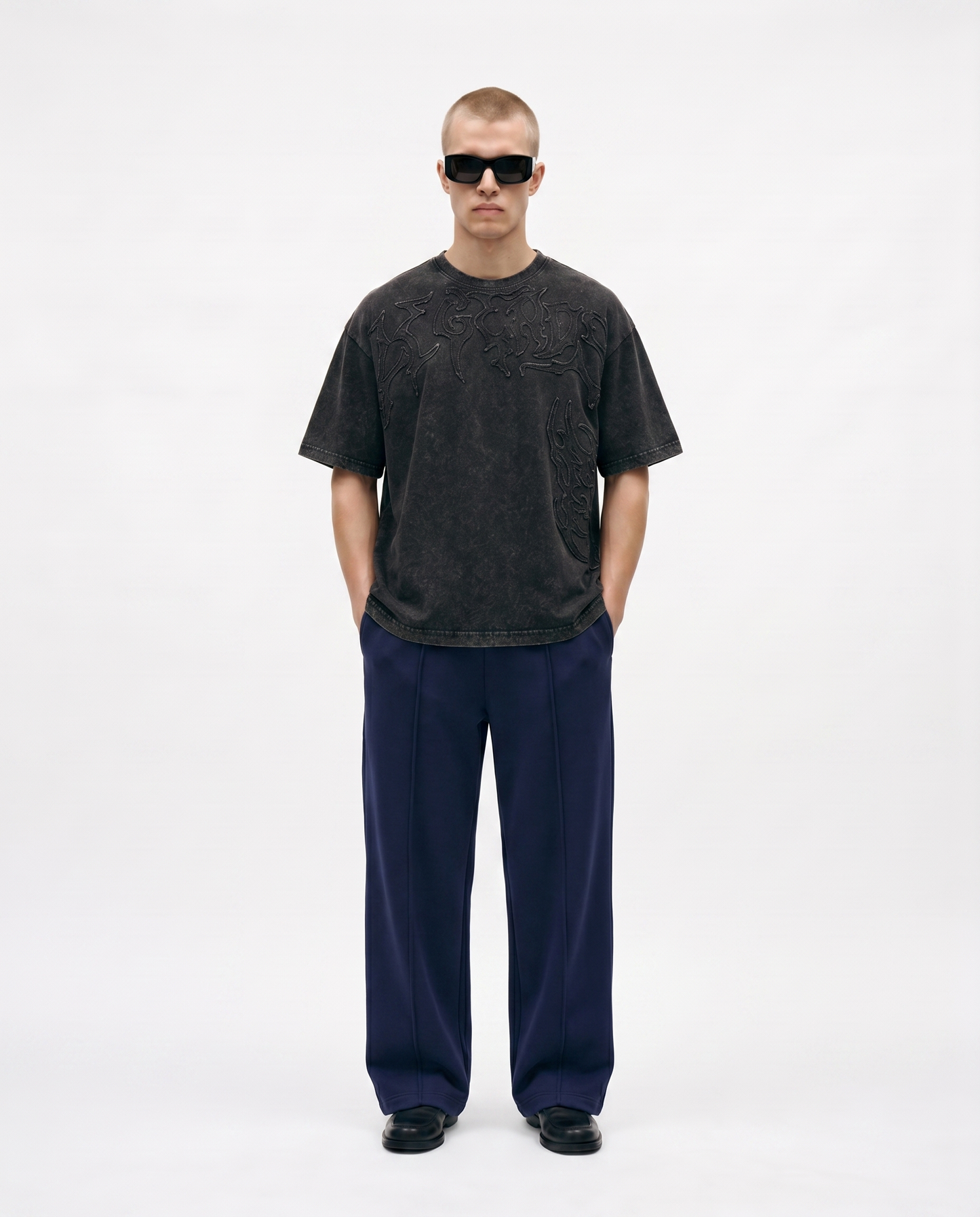 Legends Acidwashed Oversized Tee Front Model Embroidered Design