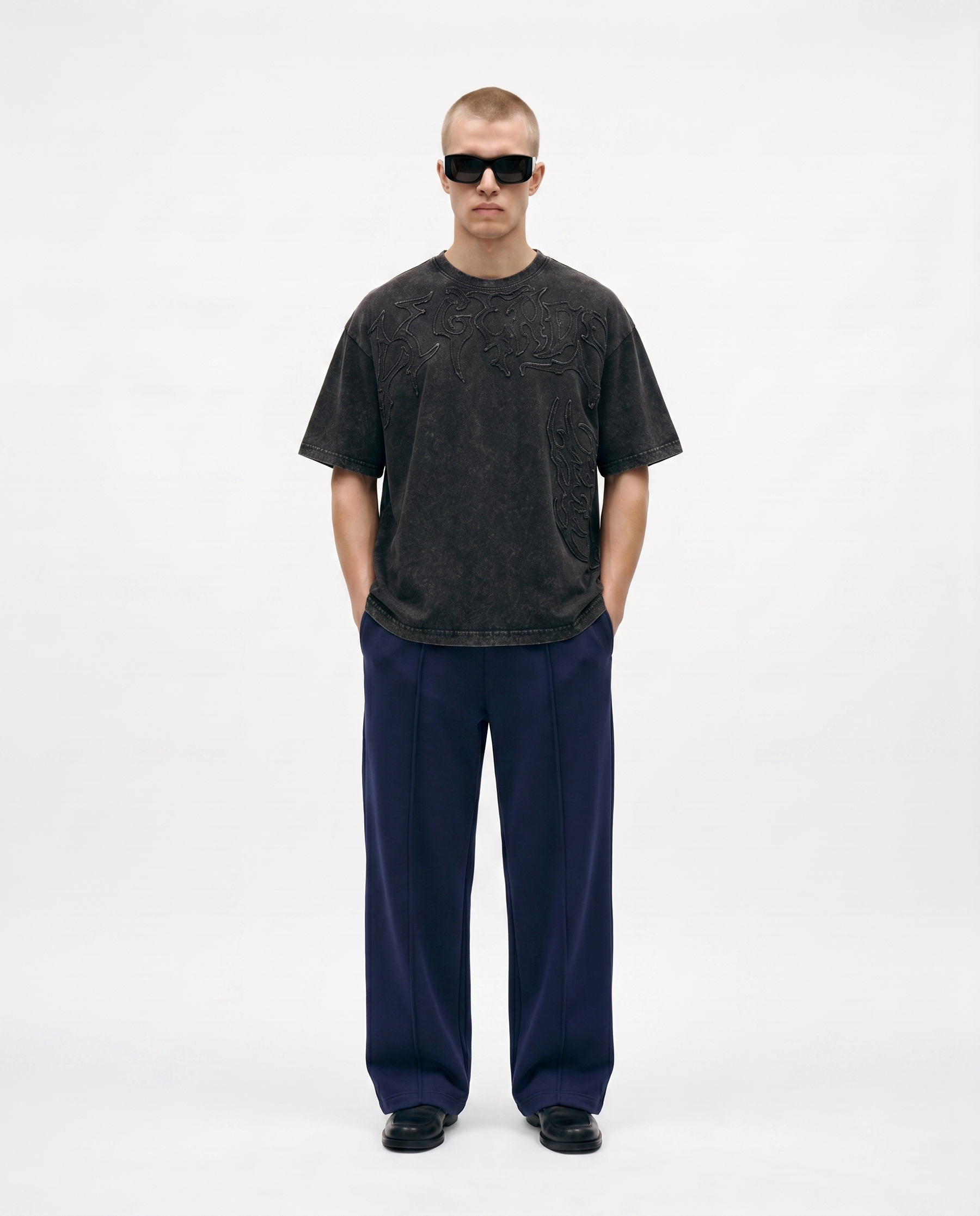 Legends Acidwashed Oversized Tee Front Model Embroidered Design