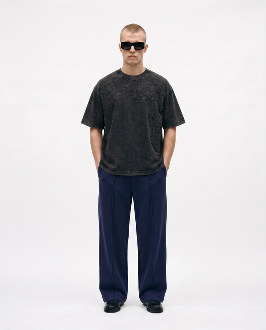 Legends Acidwashed Oversized Tee Front Model Embroidered Design