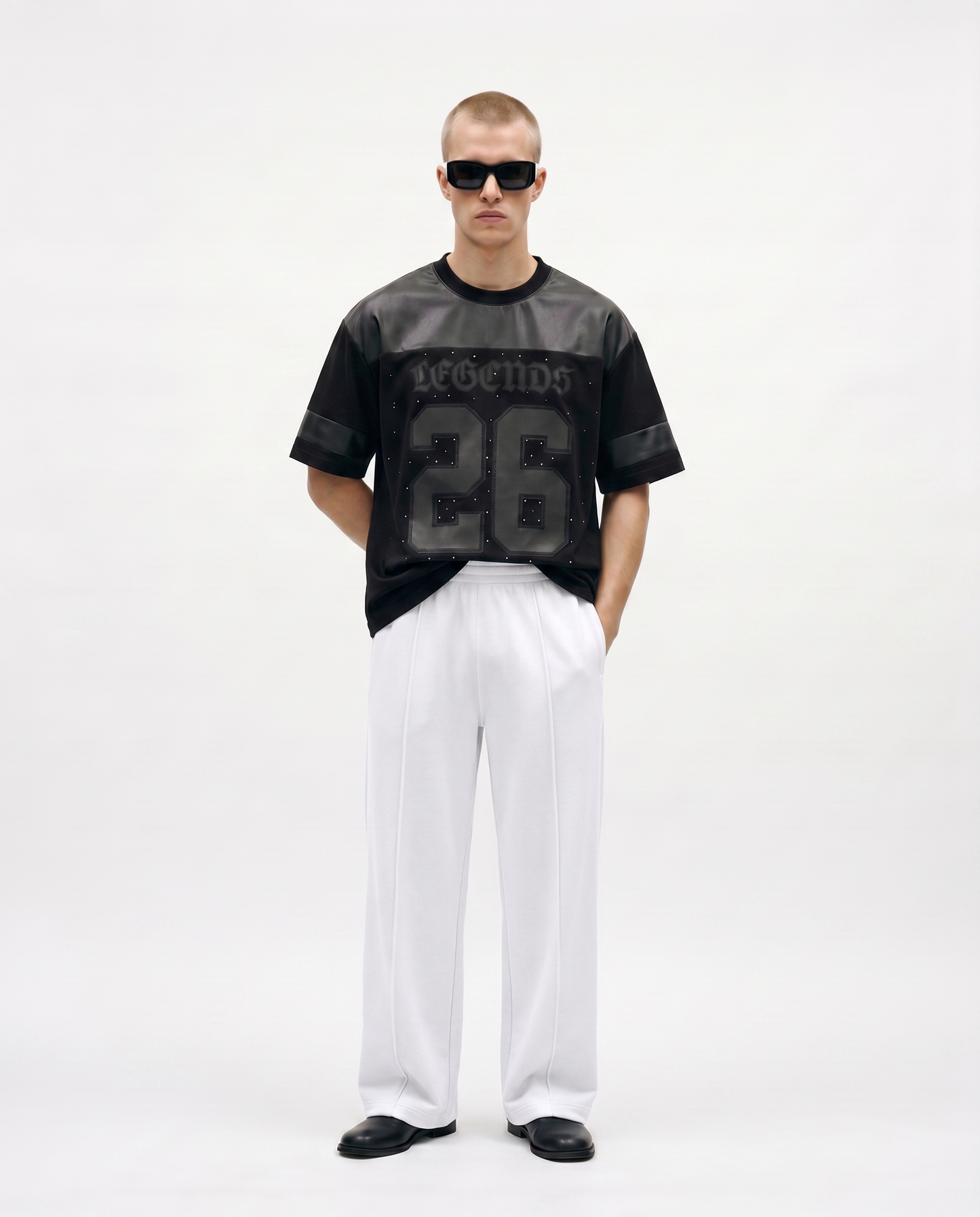 Legends Solid Oversized Tee Front Model Graphic Design