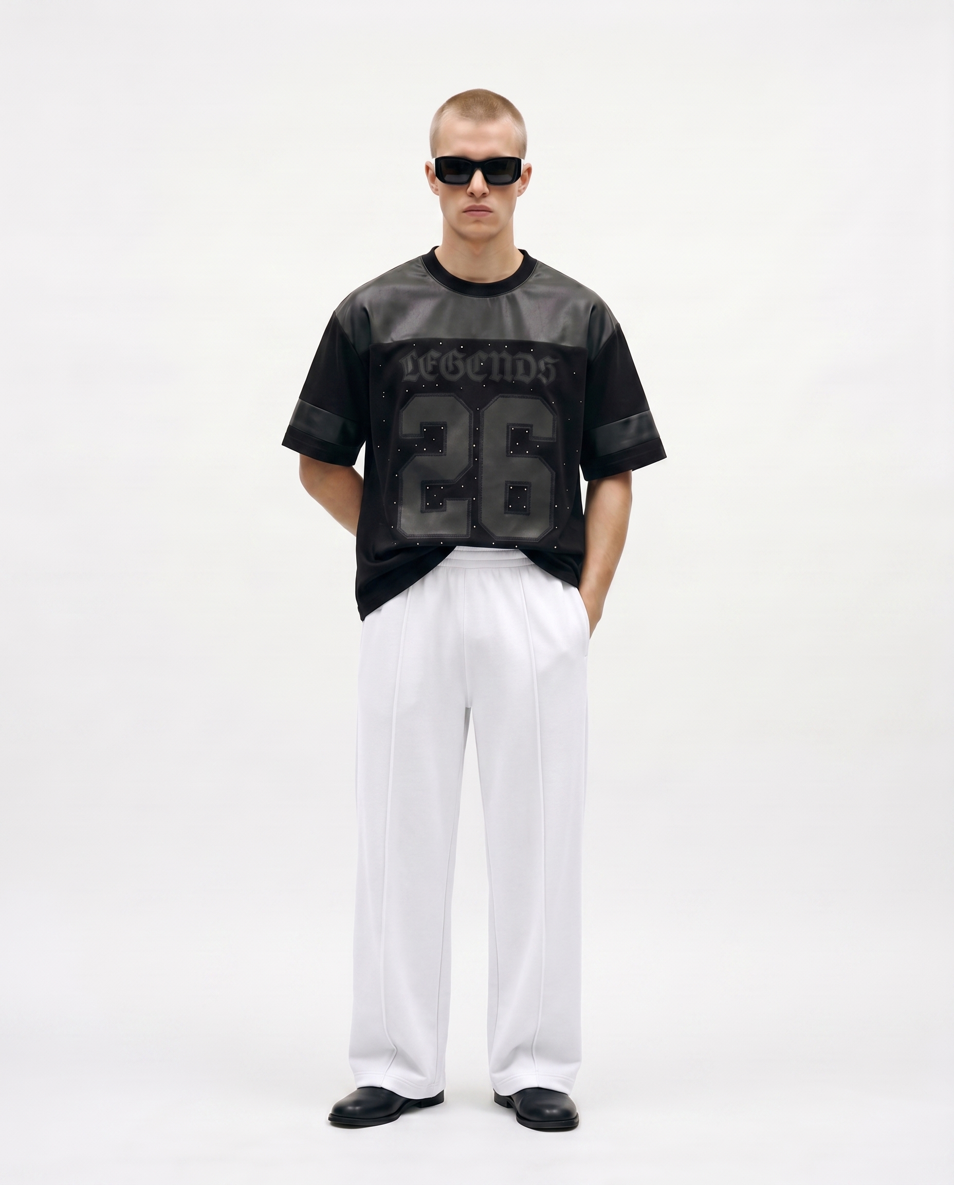 Legends Solid Oversized Tee Front Model Graphic Design