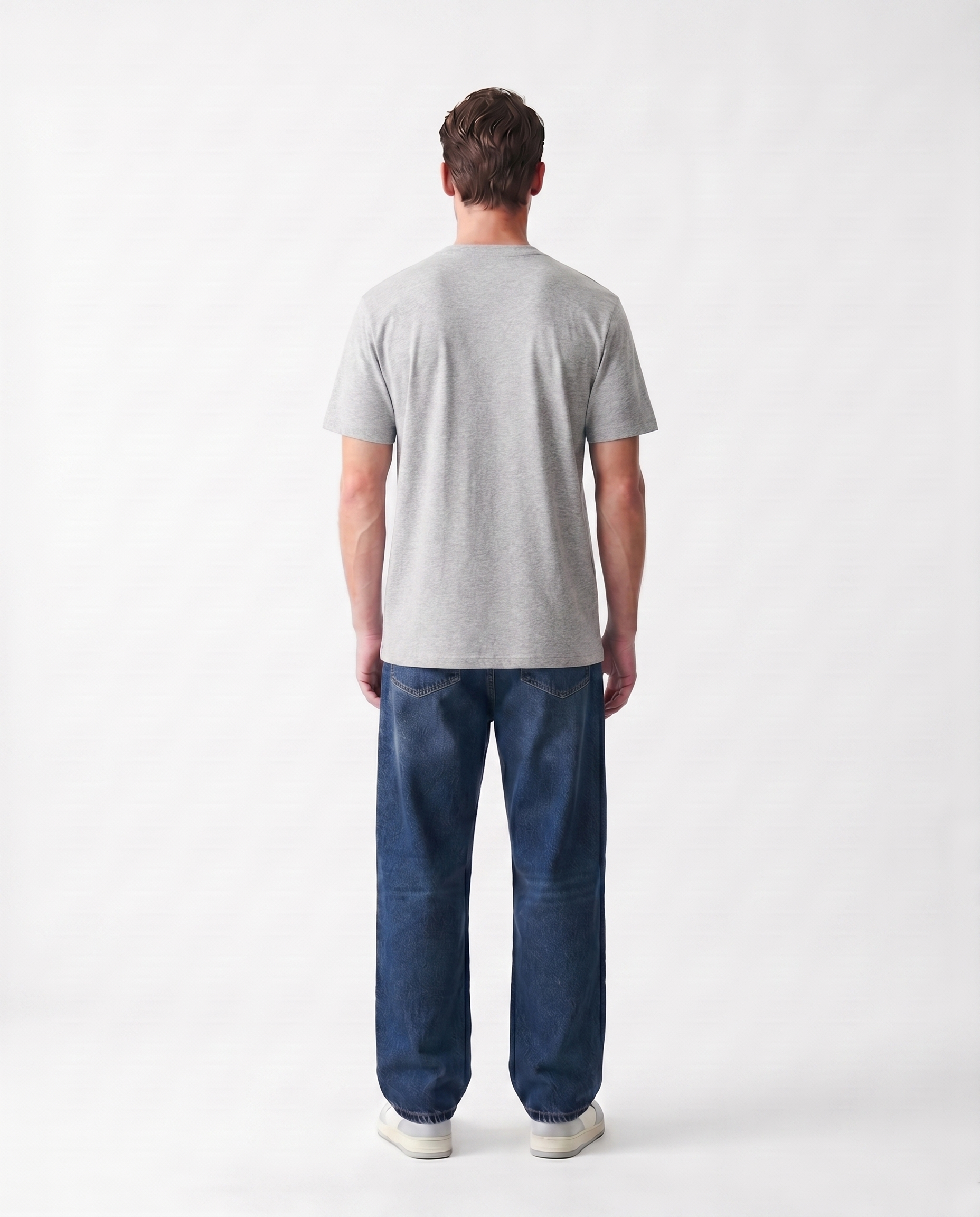 LoomX ash grey regular fit unisex tee back model view