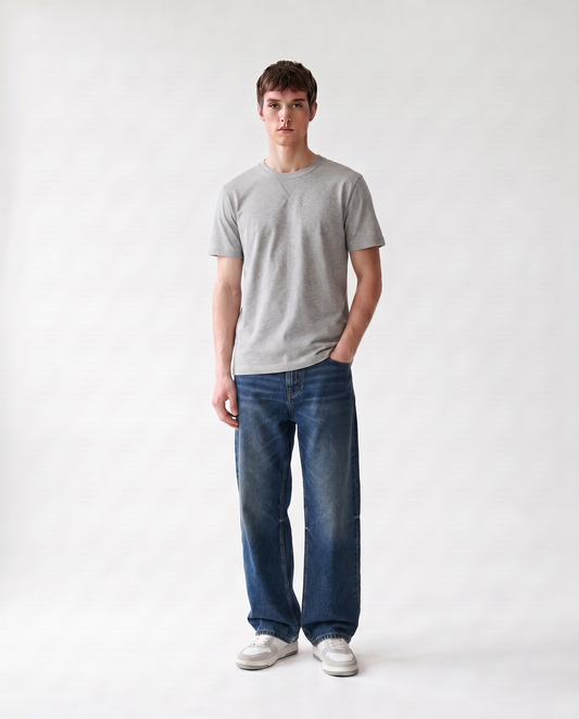 LoomX ash grey regular fit unisex tee front model view