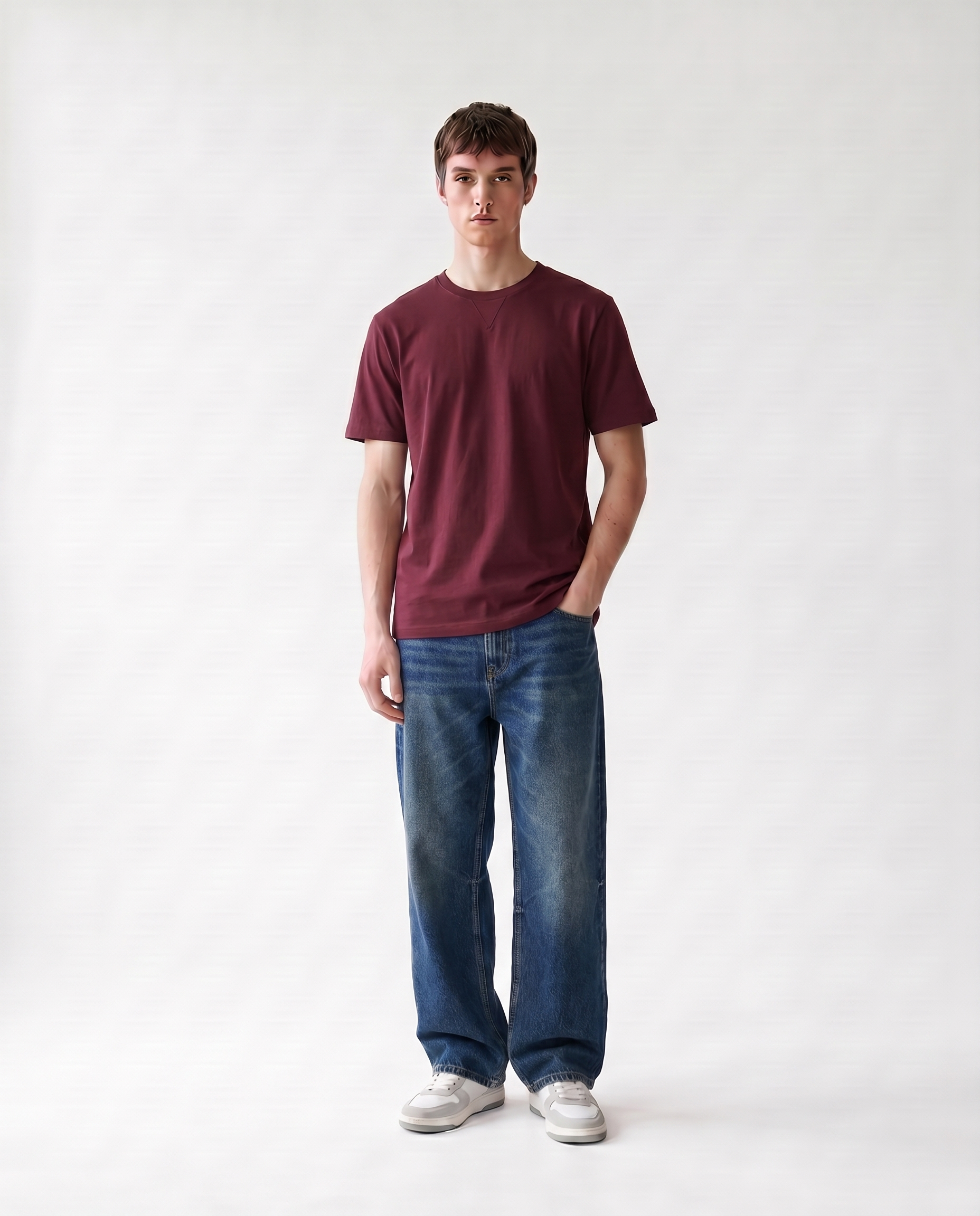 LoomX burgundy regular fit unisex tee front model view