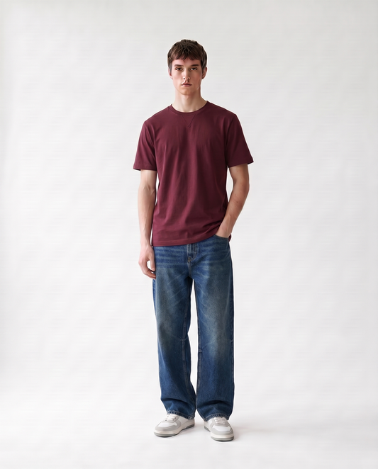 LoomX burgundy regular fit unisex tee front model view