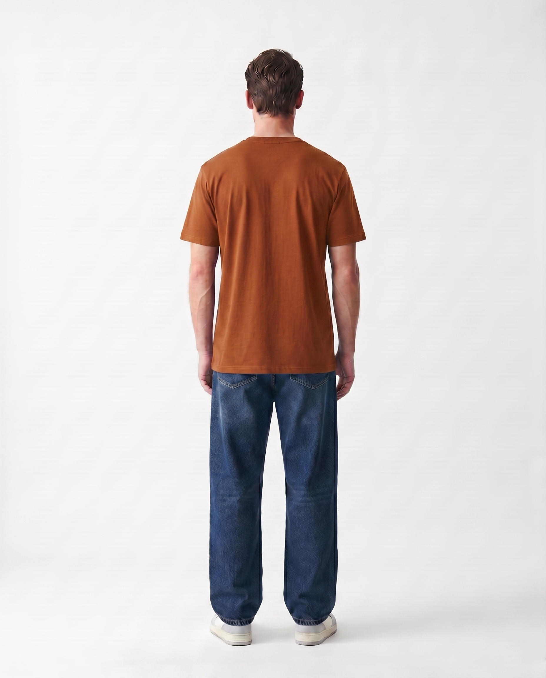 LoomX burnt orange regular fit unisex tee back model view