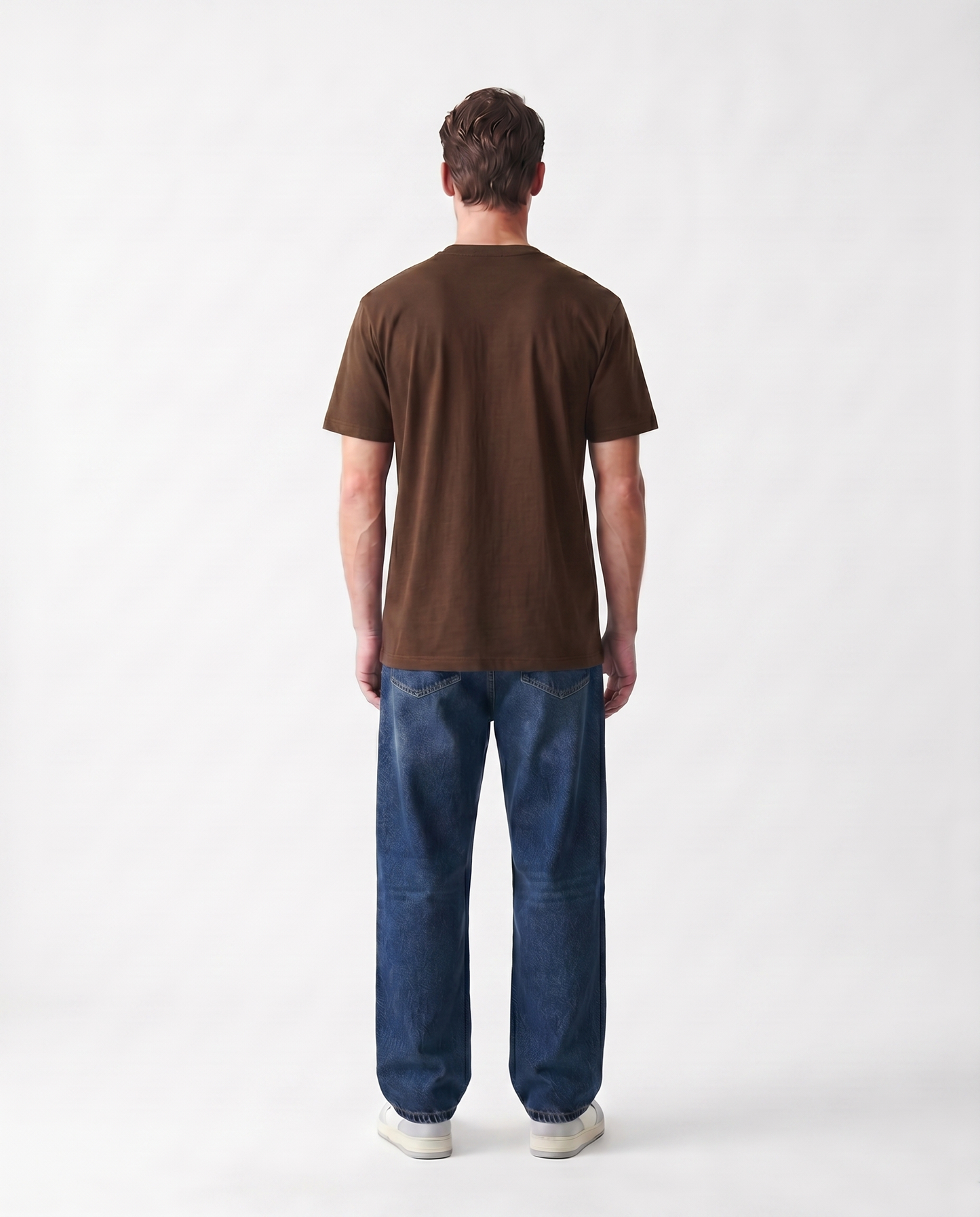 LoomX cocoa brown regular fit unisex tee back model view