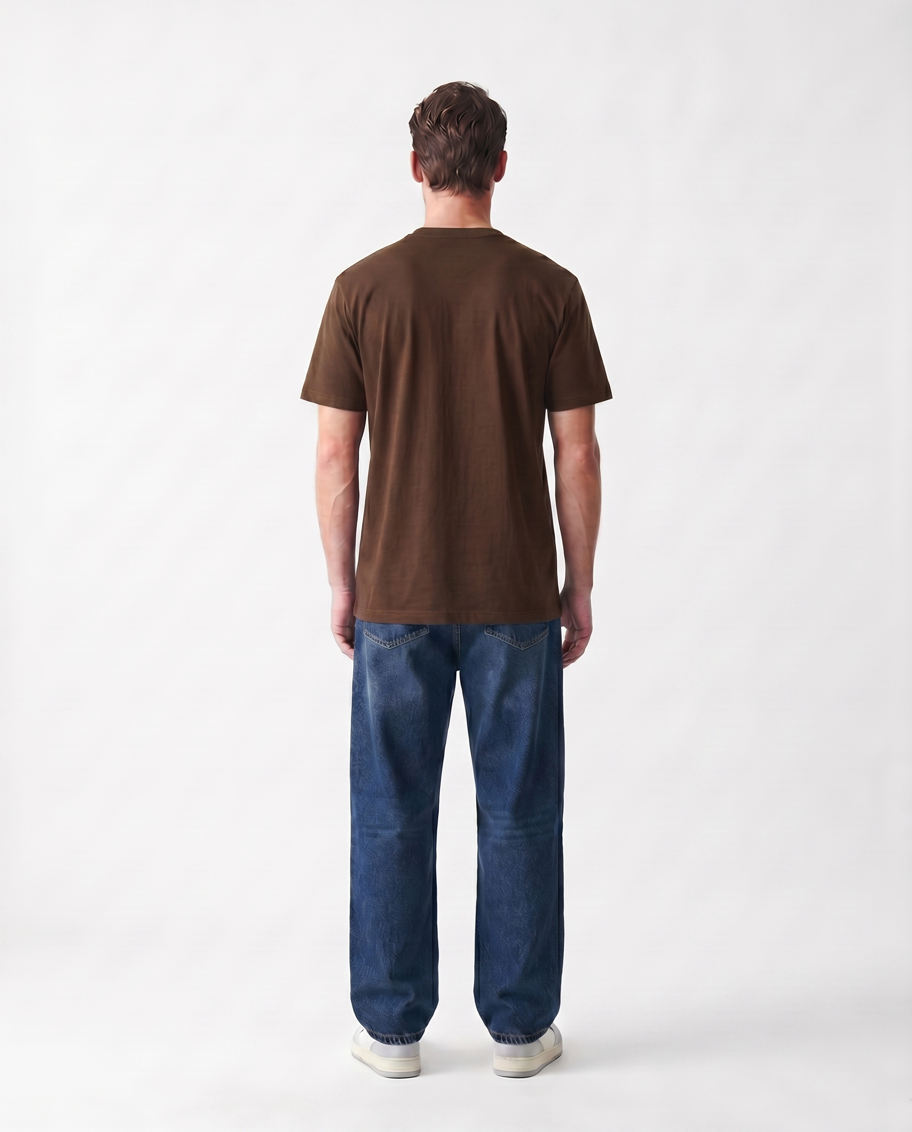 LoomX cocoa brown regular fit unisex tee back model view