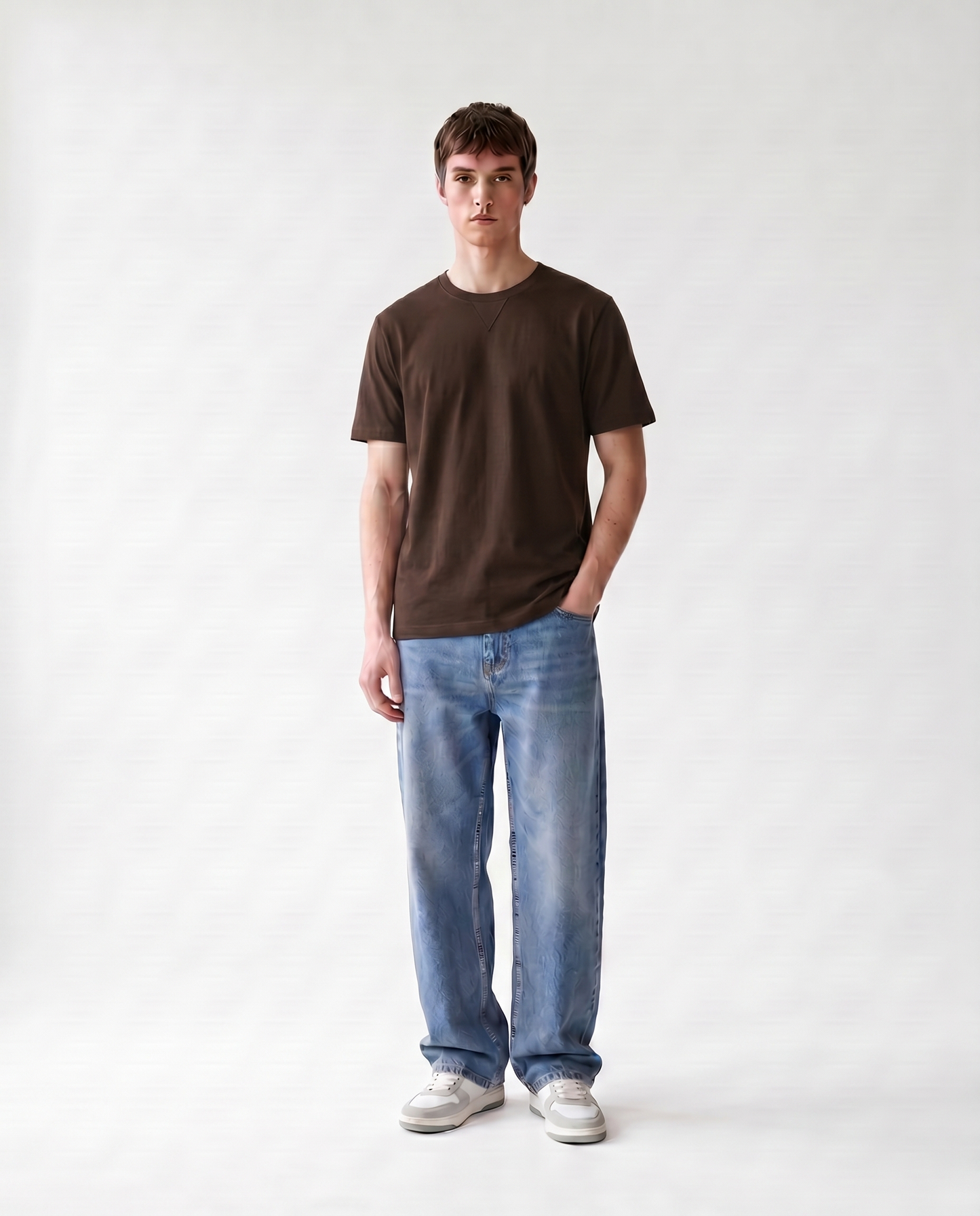 LoomX cocoa brown regular fit unisex tee front model view