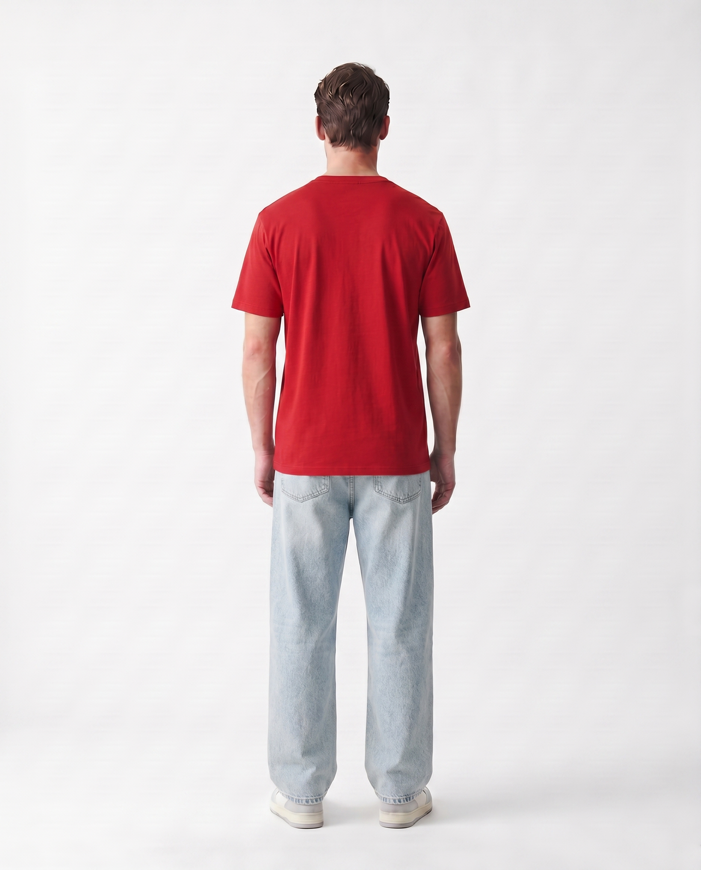 LoomX crimson red regular fit unisex tee back model view