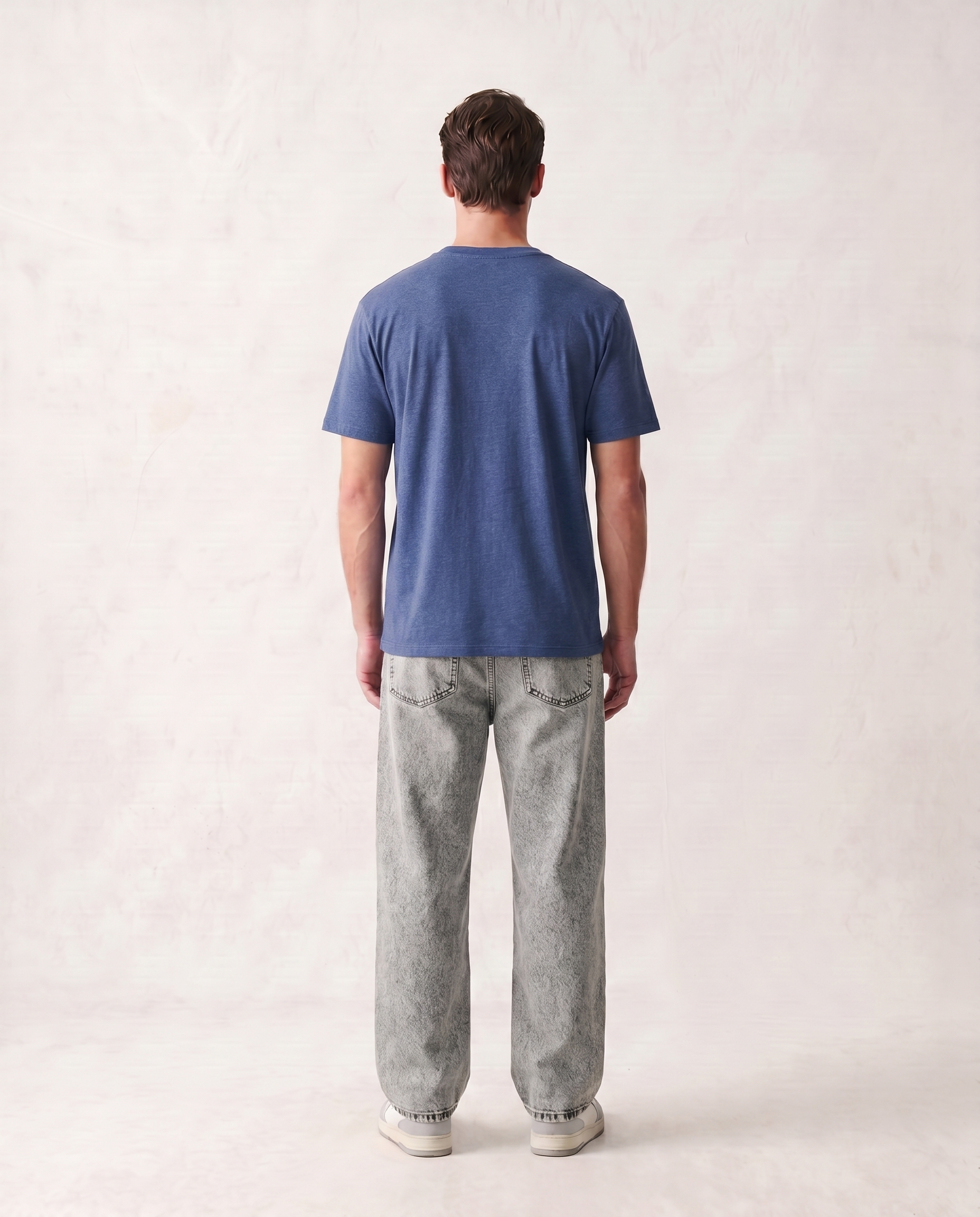 LoomX denim blue regular fit unisex tee back model view