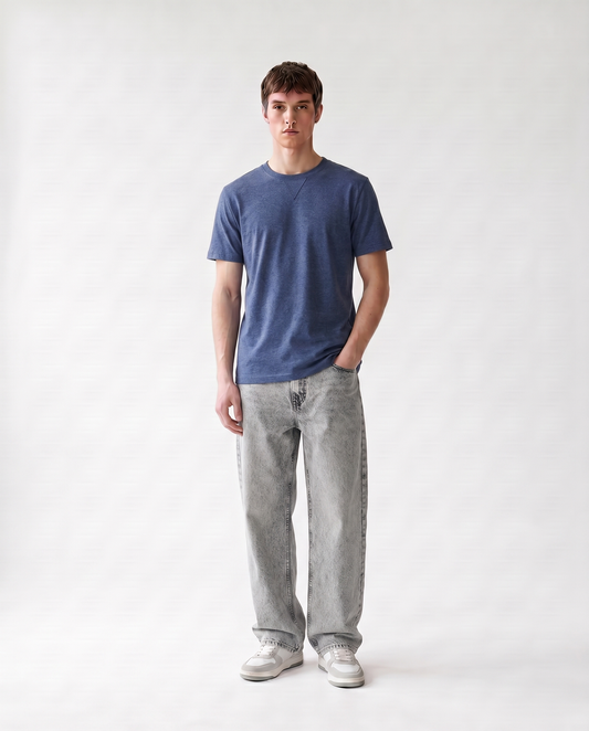 LoomX denim blue regular fit unisex tee front model view