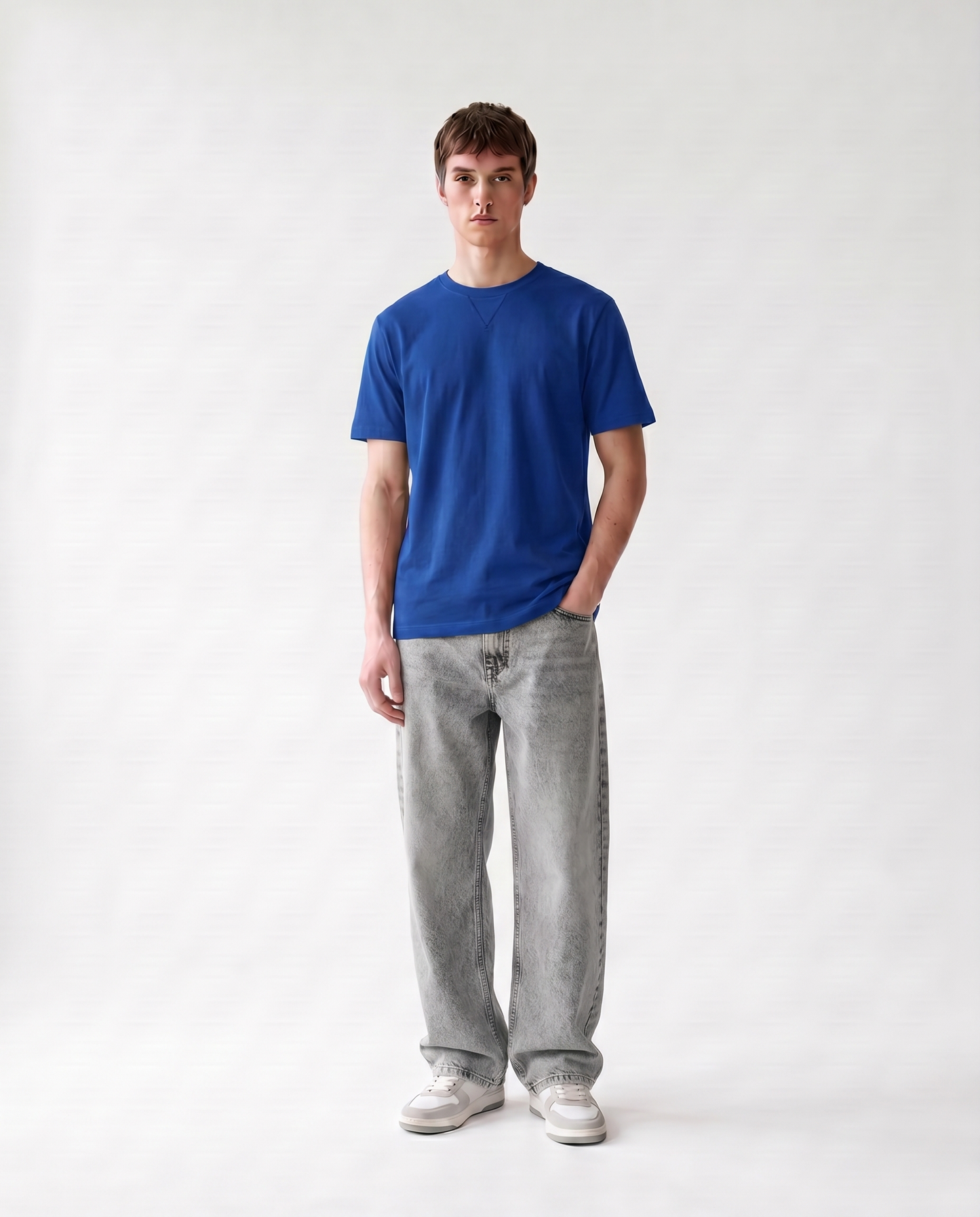 LoomX electric blue regular fit unisex tee front model view