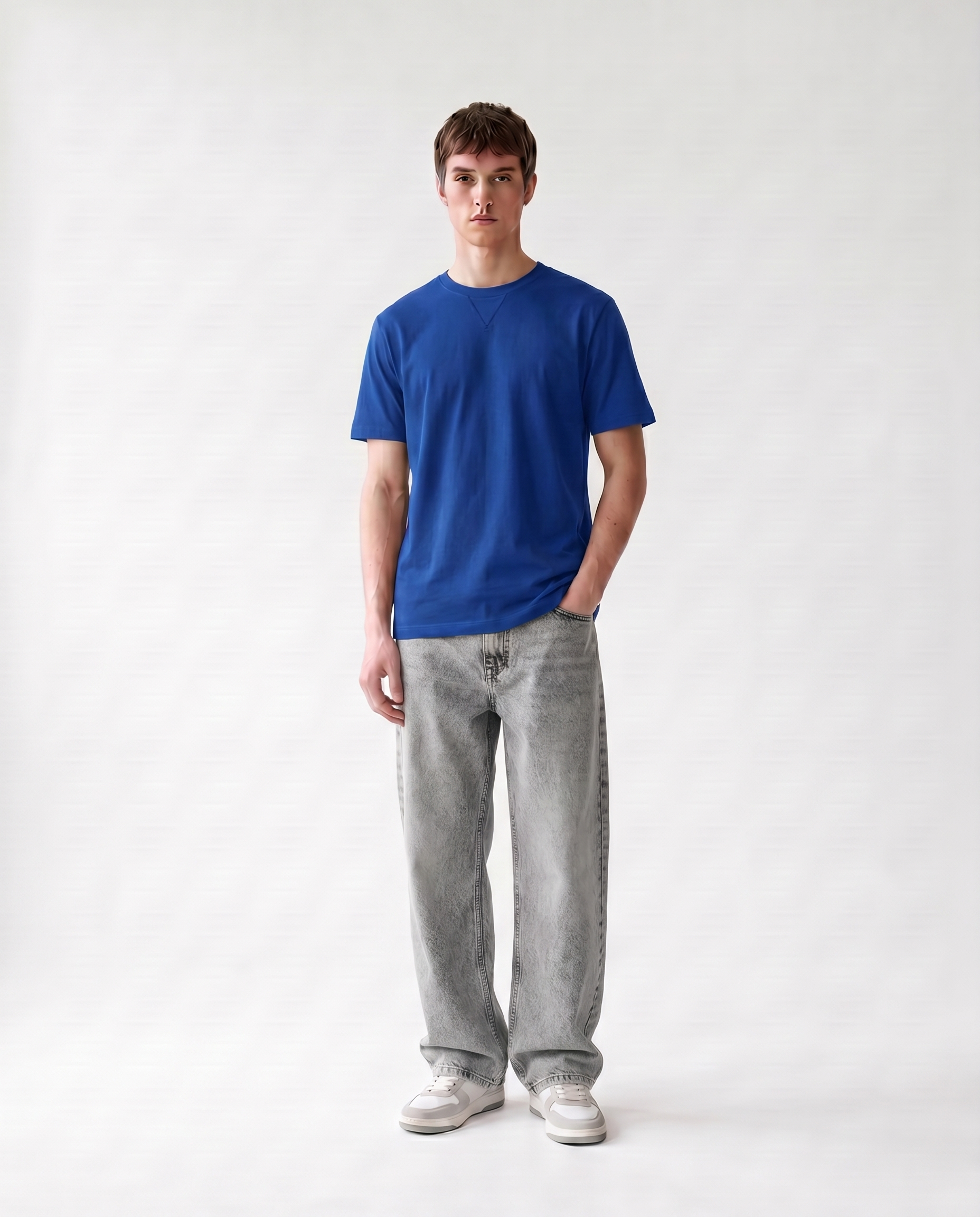 LoomX electric blue regular fit unisex tee front model view