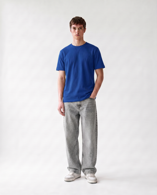 LoomX electric blue regular fit unisex tee front model view