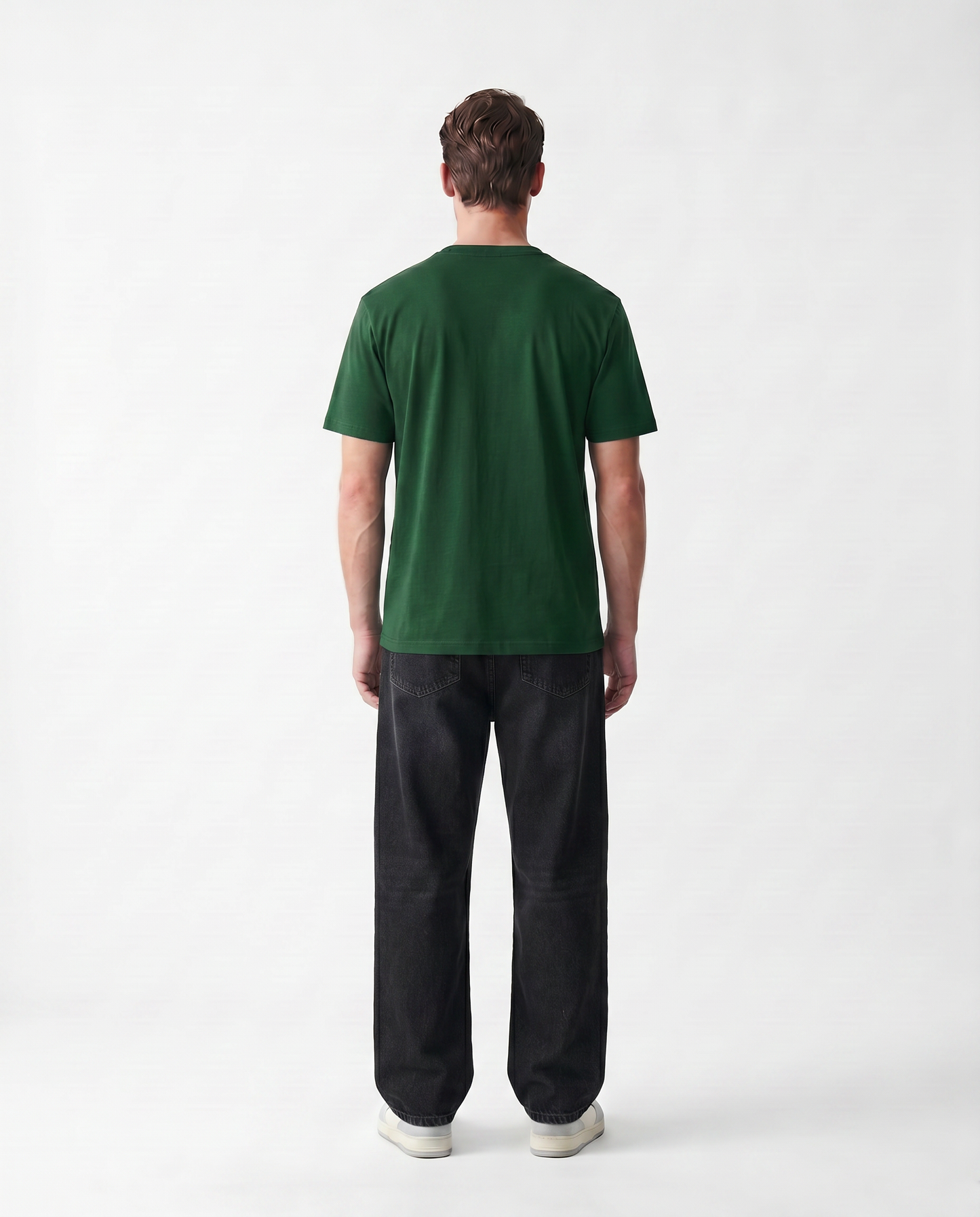 LoomX forest green regular fit unisex tee back model view