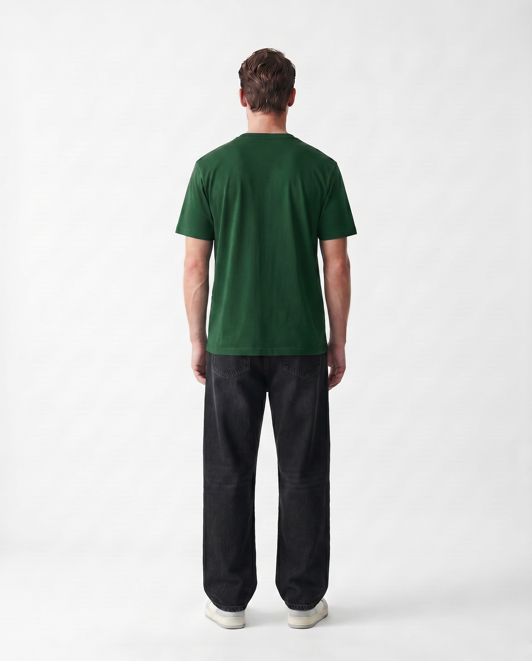 LoomX forest green regular fit unisex tee back model view