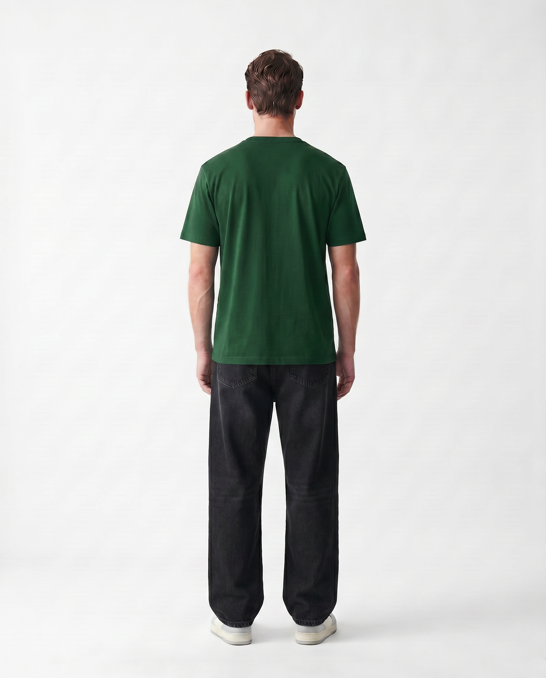 LoomX forest green regular fit unisex tee back model view