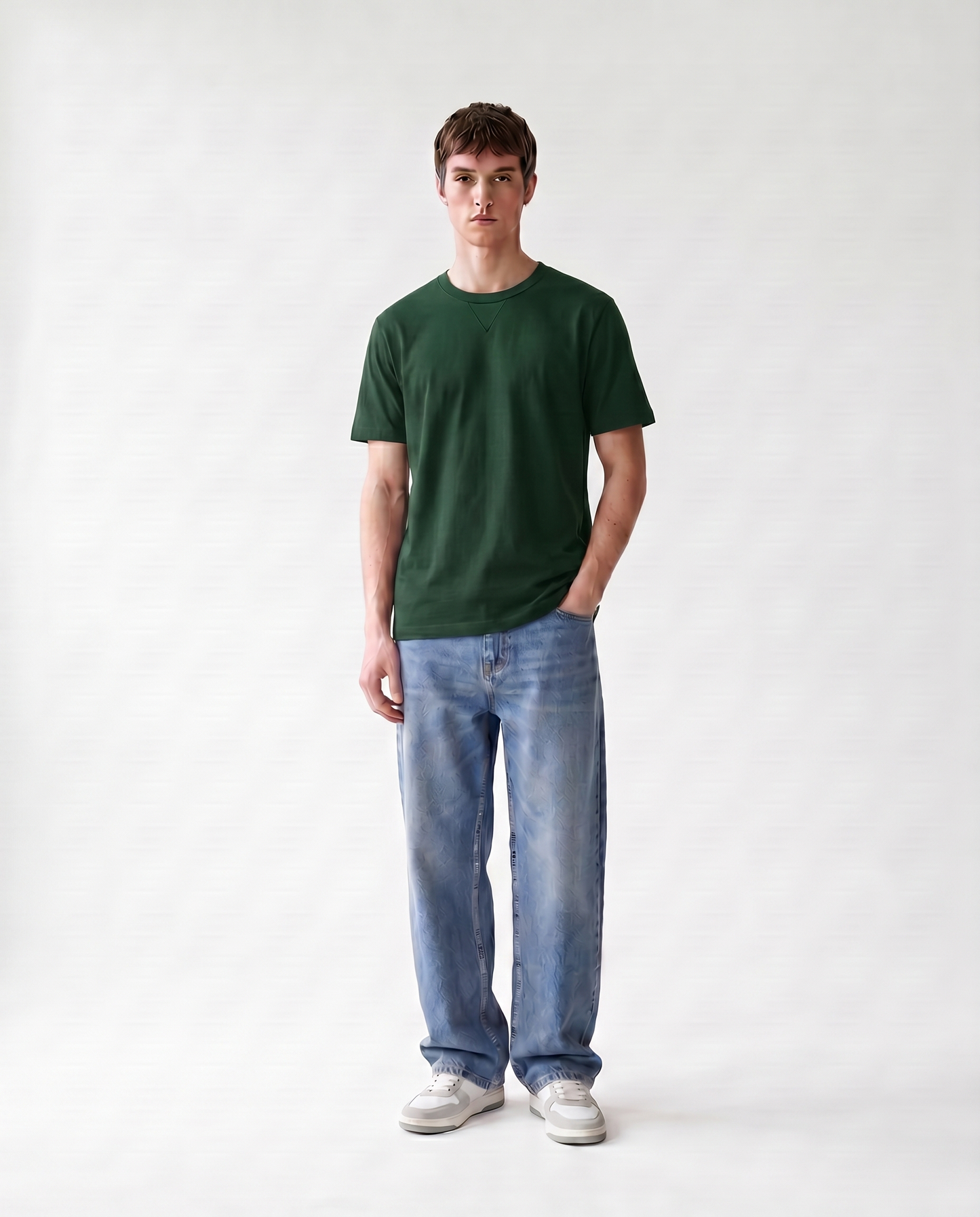 LoomX forest green regular fit unisex tee front model view