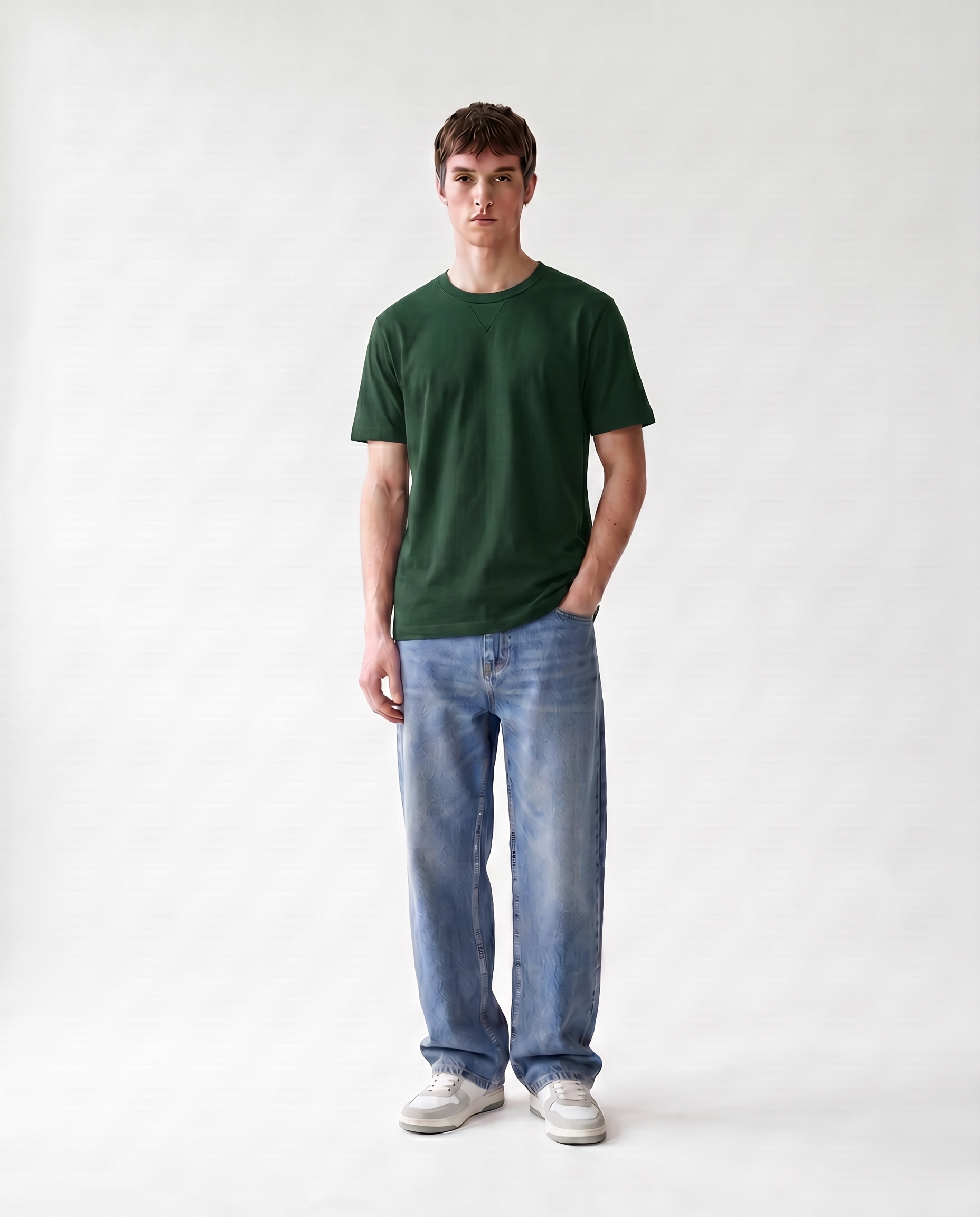LoomX forest green regular fit unisex tee front model view