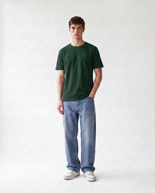 LoomX forest green regular fit unisex tee front model view