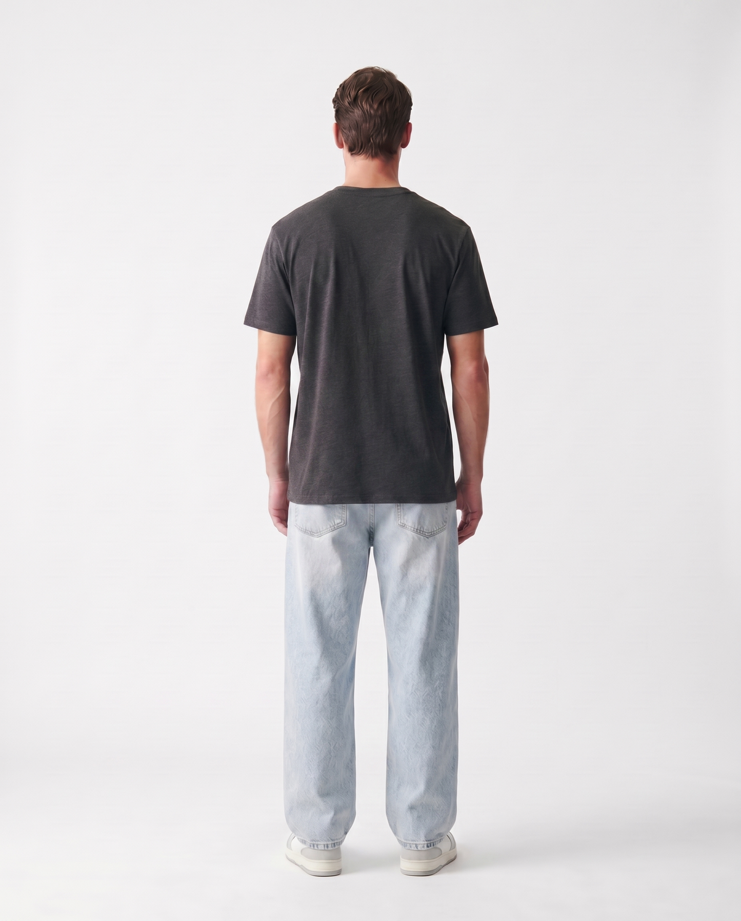 LoomX midnight charcoal regular fit unisex tee back model view