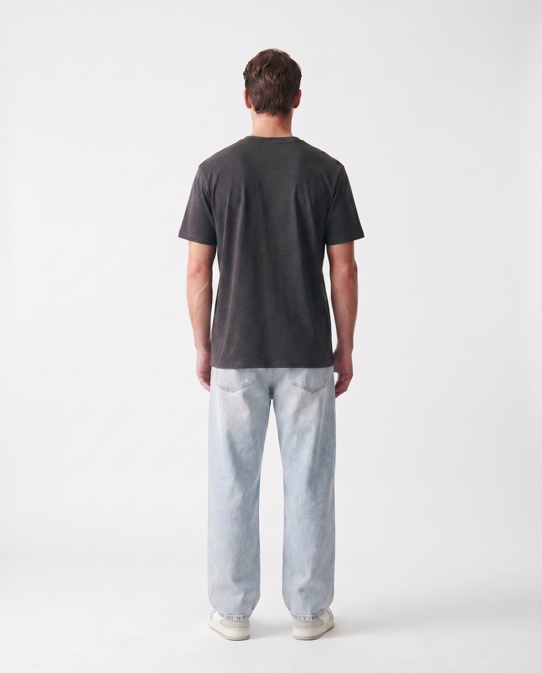 LoomX midnight charcoal regular fit unisex tee back model view