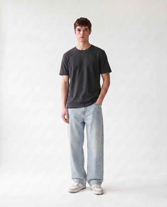 LoomX midnight charcoal regular fit unisex tee front model view