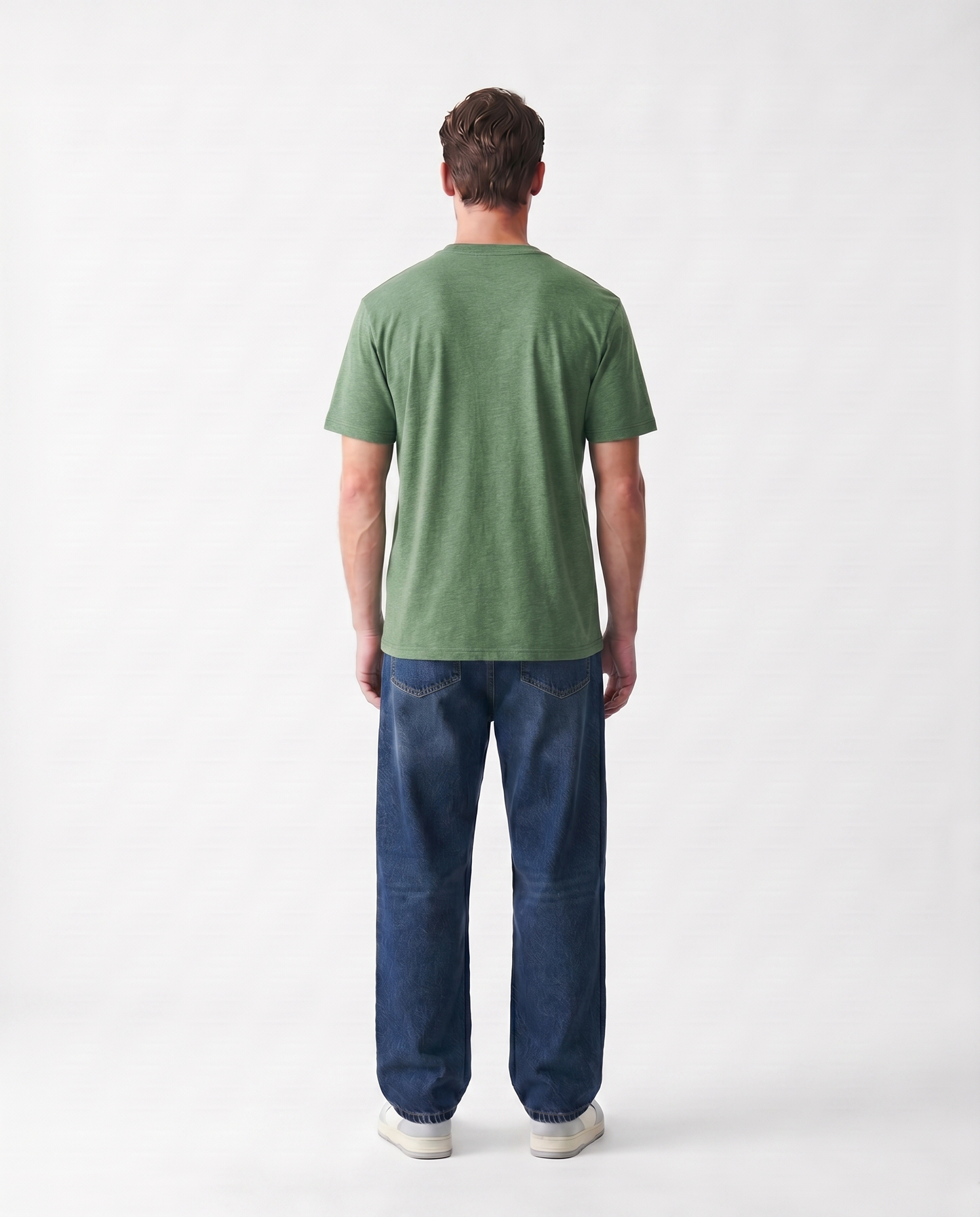 LoomX olive HTR regular fit unisex tee back model view
