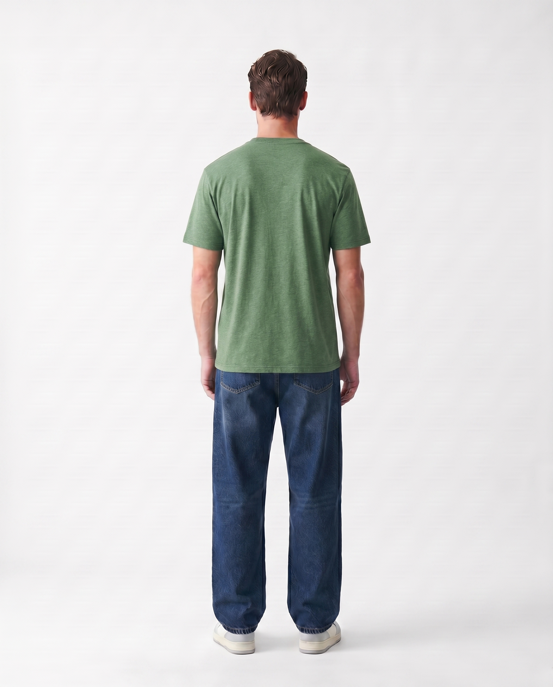 LoomX olive HTR regular fit unisex tee back model view